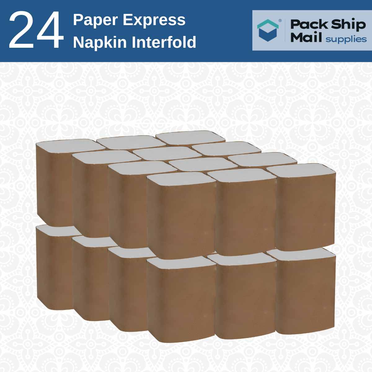 Twenty-four packs of Paper Express Napkin Interfold, neatly packaged in a case.