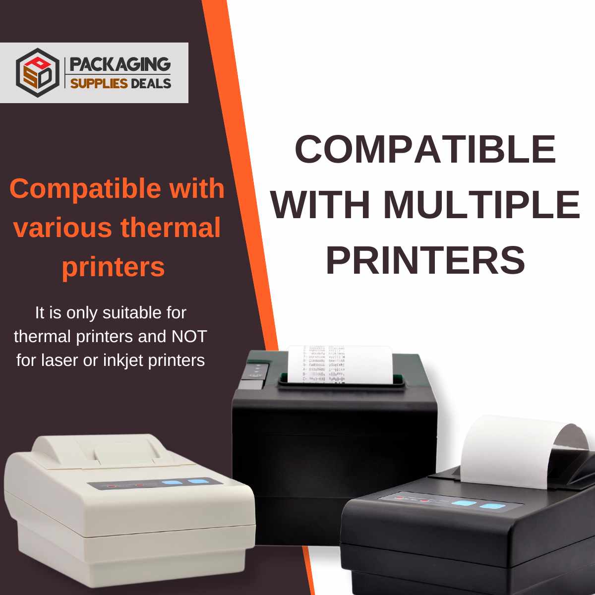 Two stacks of 4" x 6" fan-fold white direct thermal transfer labels, each with a compact and efficient arrangement, packaged in a single case.