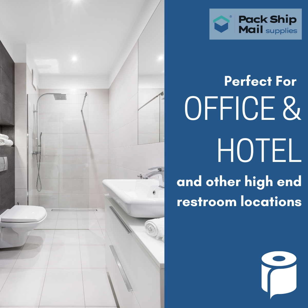 Premium Bathroom tissue roll case with 96 rolls of standard-size toilet paper.