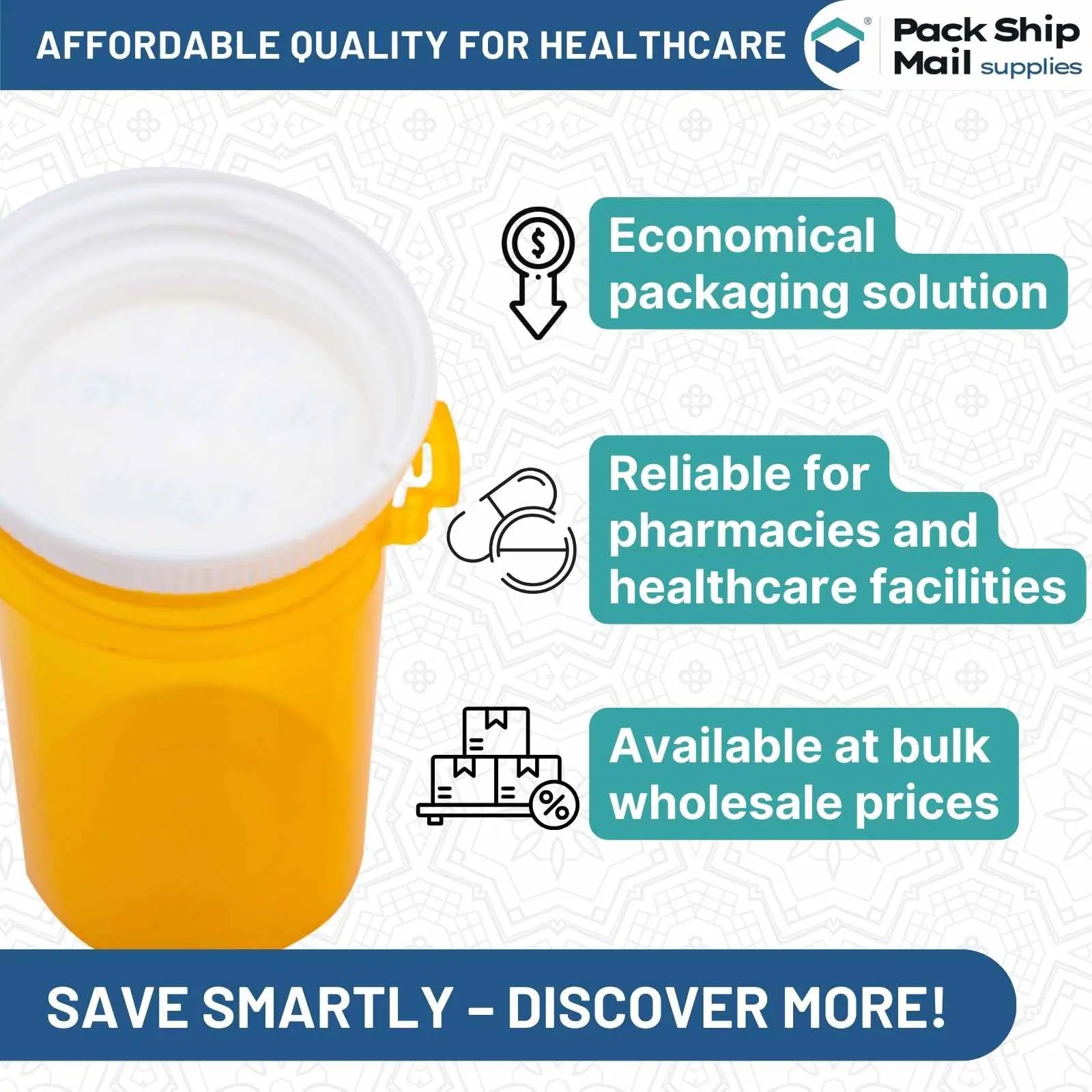 The image showcases 40 Dram Amber Thumb Tab Reversible Cap Vials, with 210 vials per case.