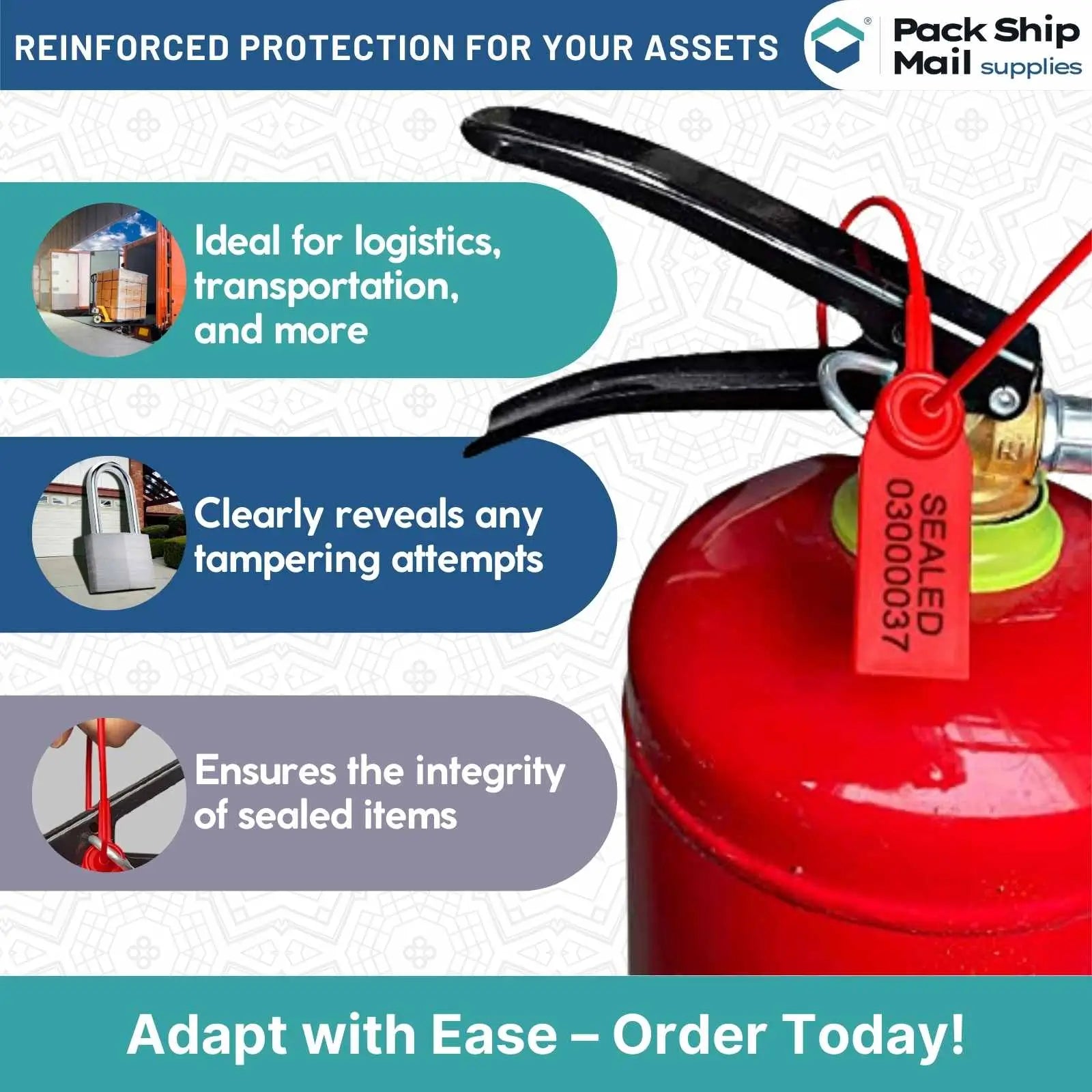 Image: Plastic Seals with Metal Groove, Reinforced, Size 400 MM, Sold in Cases of 600.