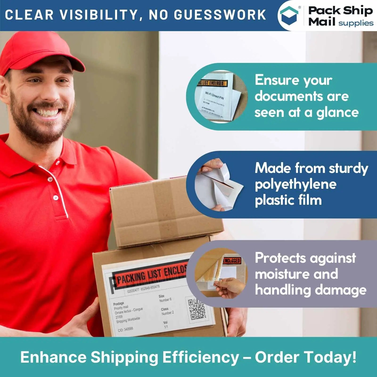 Case of 4.5 x 5.5 Packing List Envelopes with Panel Face, containing 1000 envelopes.