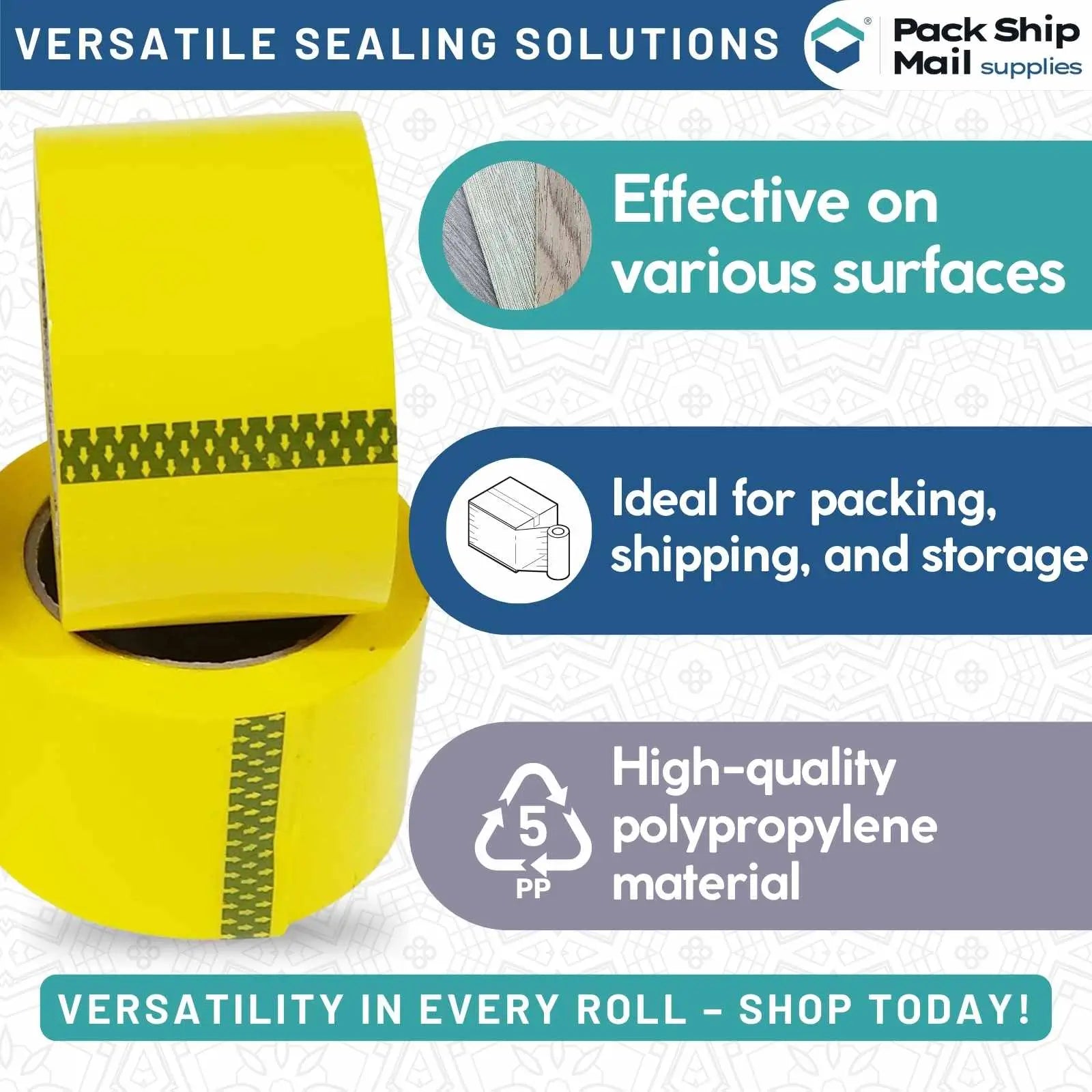 Image showing a case of 48 rolls of 3-inch by 110-yard 2 MIL yellow carton sealing packing tape.