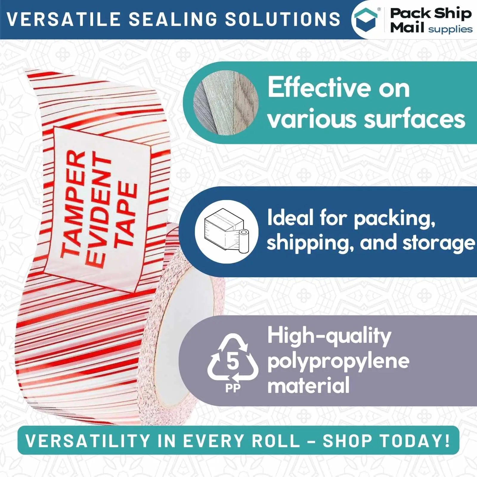 Four rolls of 3 by 110 yards red tamper-evident carton sealing tape with 2 MIL thickness, neatly packaged in a case of 24.