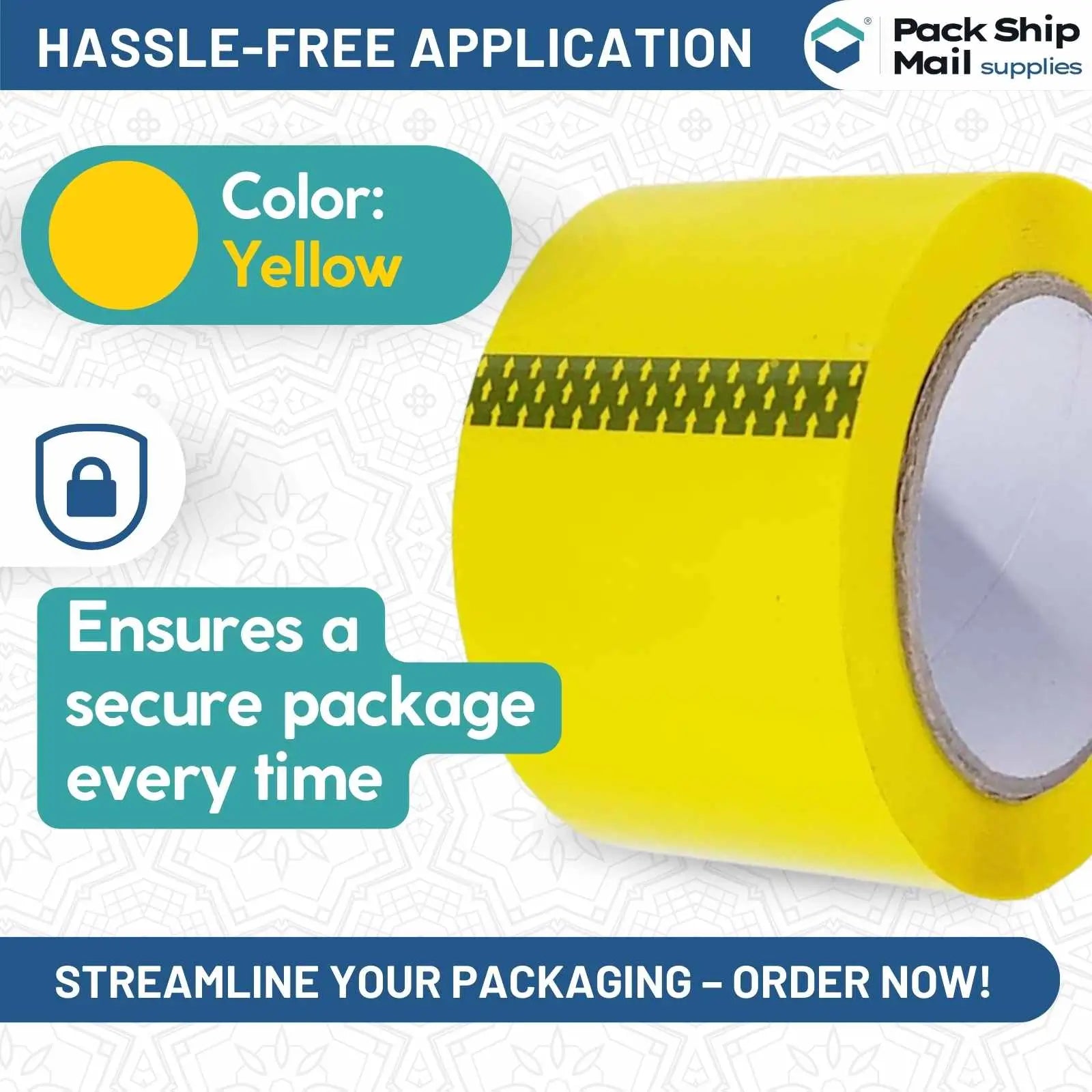 Yellow 2 MIL Carton Sealing Packing Tape - 3" x 110 Yards - 12 Rolls/Case