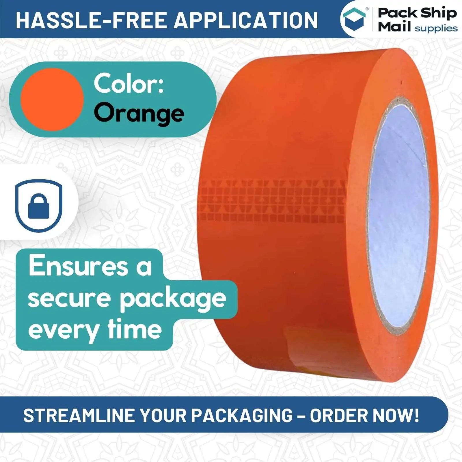 Image showing a case of 24 rolls of 3-inch by 110-yard 2 MIL orange carton sealing packing tape.