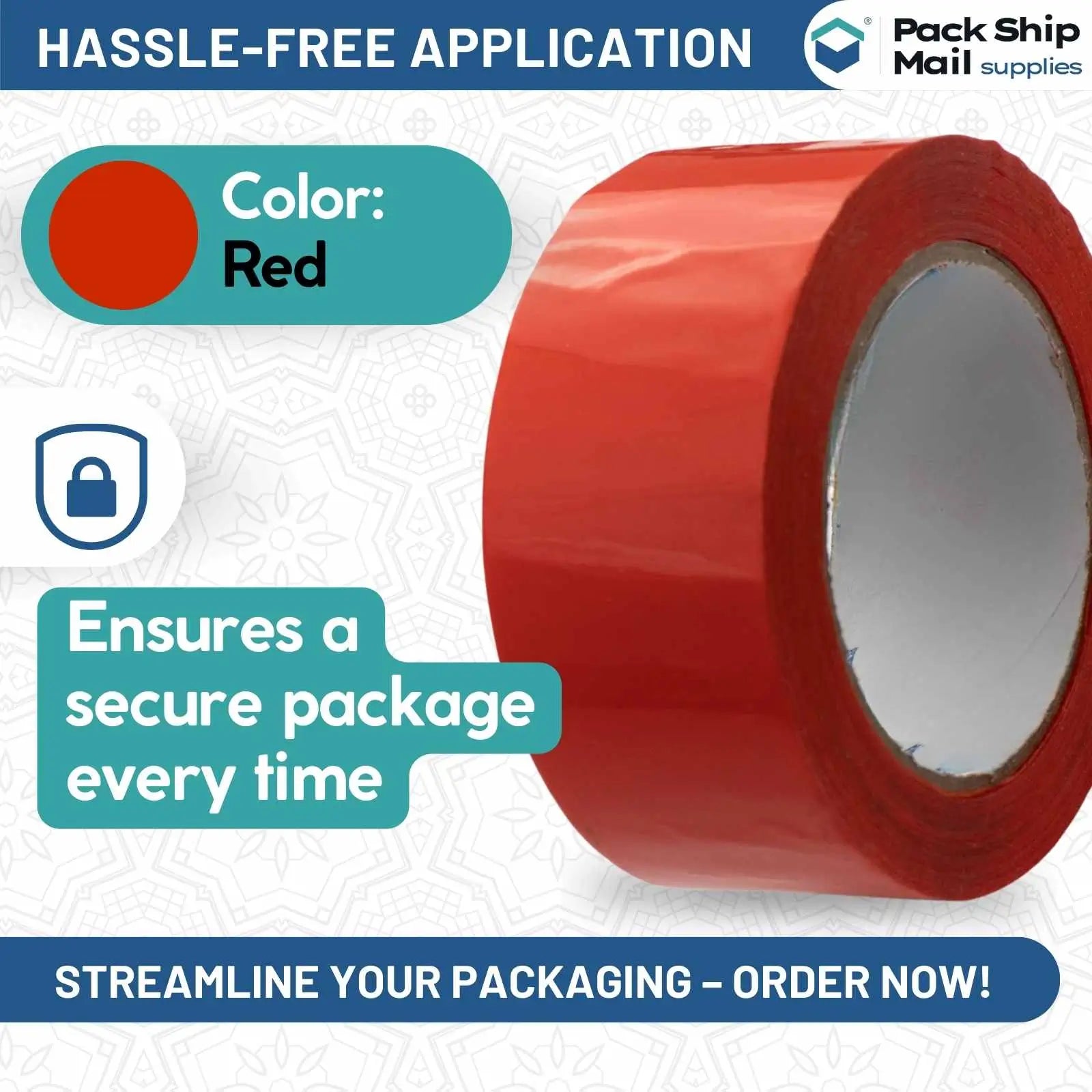 Image of 3-inch by 110 yards Carton Sealing Packing Tape in Red. This product comes in a case of 6 rolls.