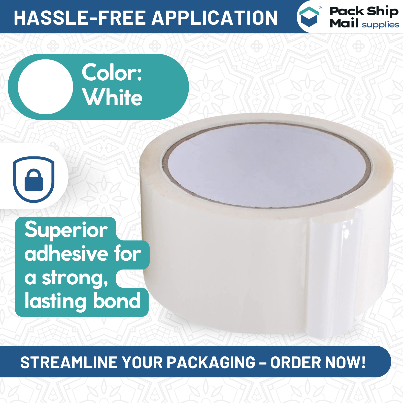 3" x 110 Yards Carton Sealing Packing Tape 2 MIL White 24 Rolls per Case