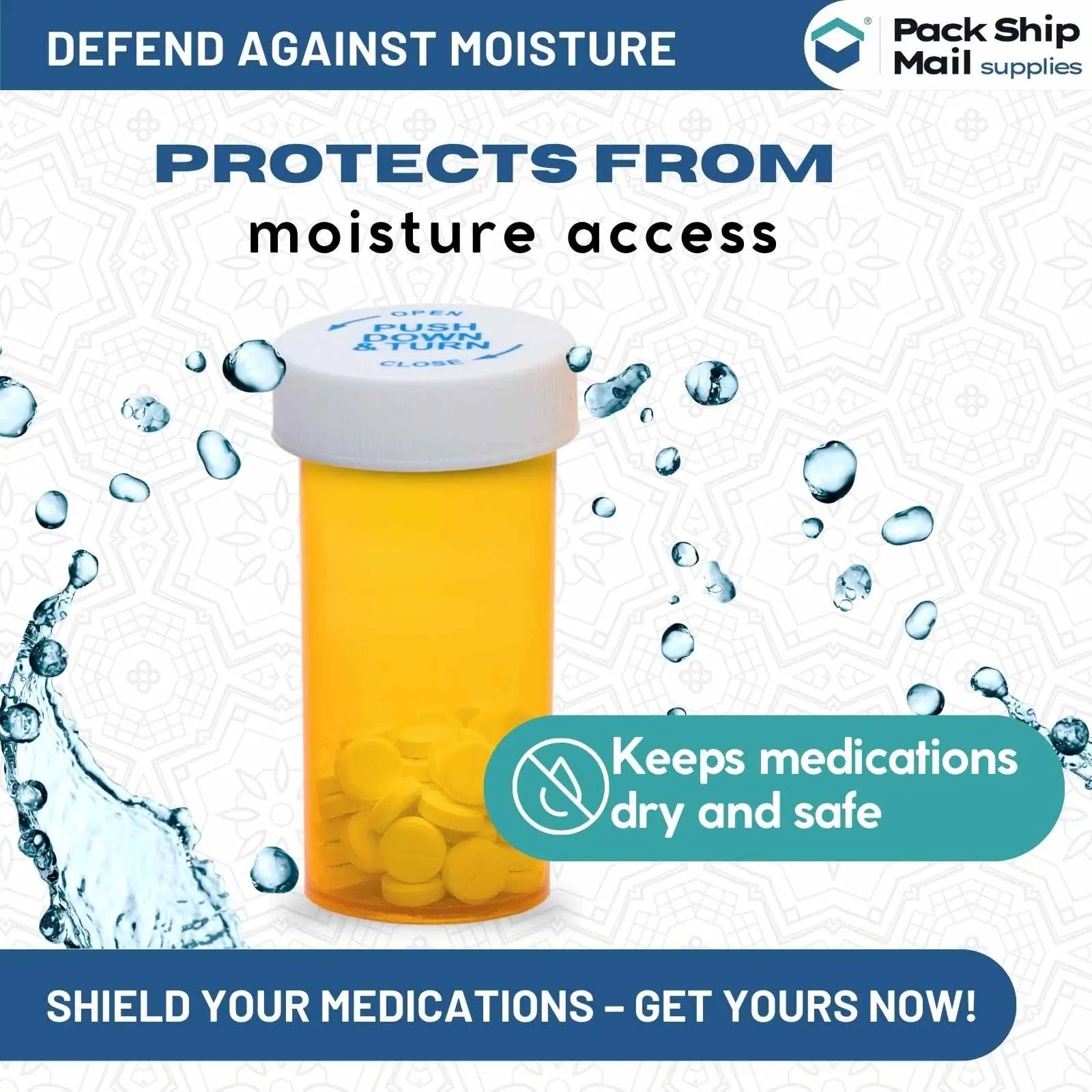 Image of 60 Dram Amber Vials with Child Resistant Cap, packaged 25 per case. Ideal for secure storage and organization.