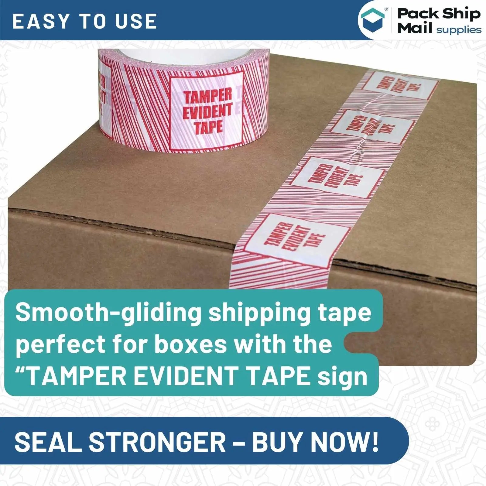 Four rolls of 3 by 110 yards red tamper-evident carton sealing tape with 2 MIL thickness, neatly packaged in a case of 24.