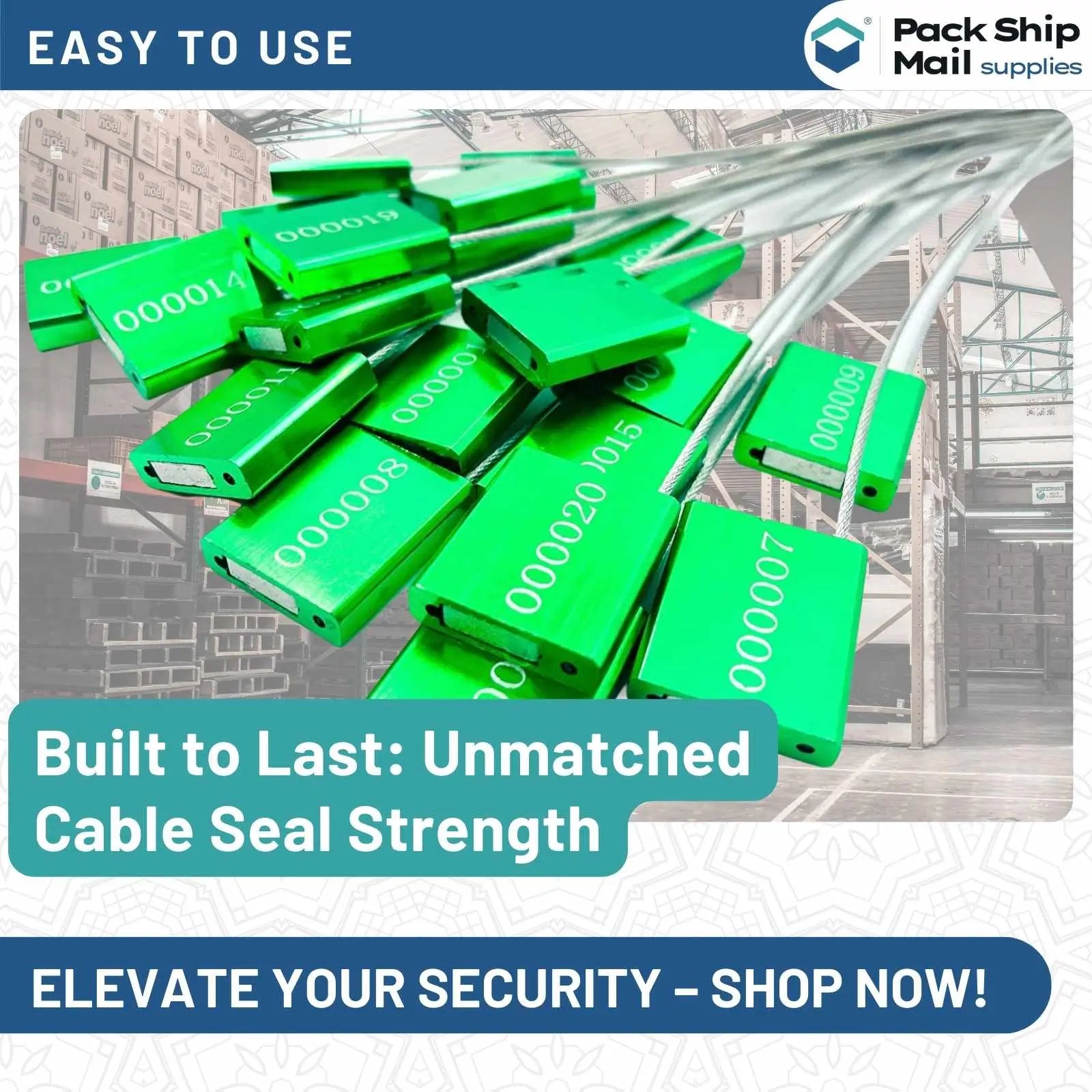 A case of 500 green cable seals, each measuring 39 inches in length and 2 MM in diameter, neatly packaged and ready for use.