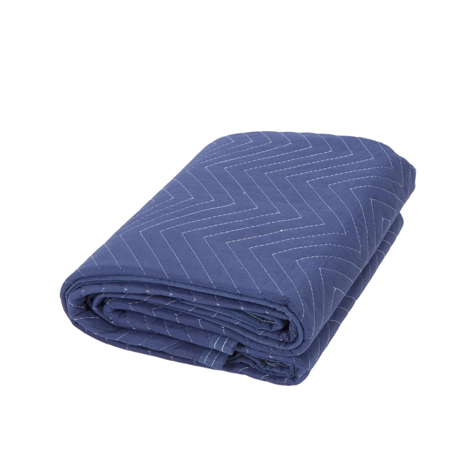 The image shows a bundle of 48 moving blankets in a combination of dark blue and light blue, each measuring 72" x 80" and weighing 43 pounds. Ideal for comprehensive protection during your move.