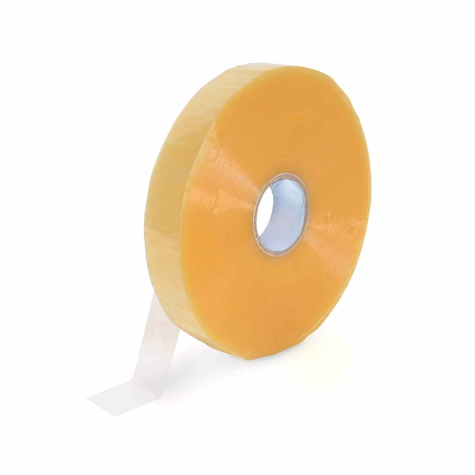 Six rolls of 2-inch by 1000-yard 2.6 MIL clear carton sealing packing tape, organized in a case.