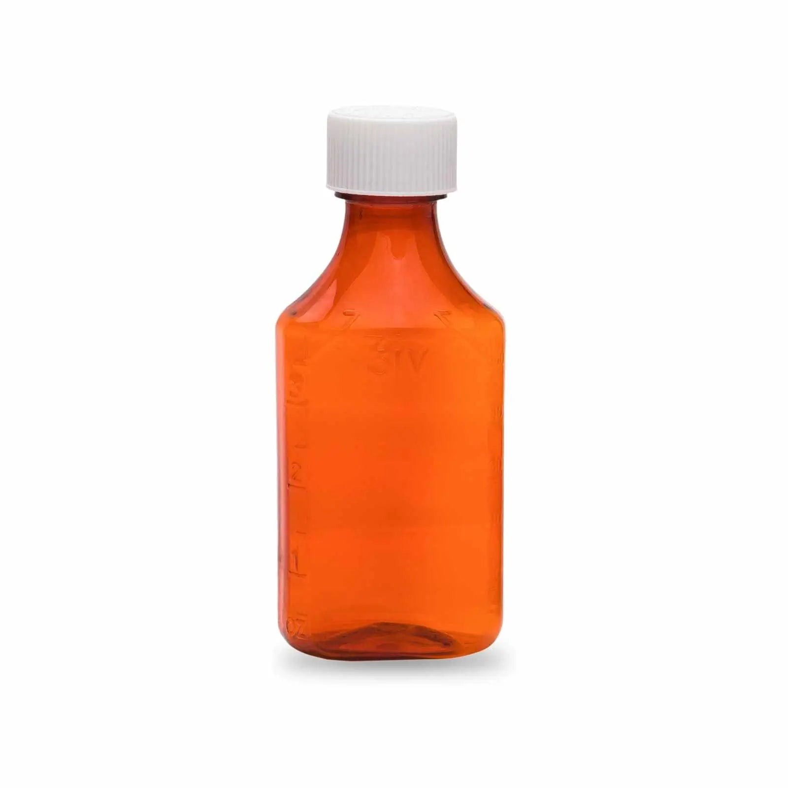 Amber oval bottle with child lock cap, 6 oz, sold in a case of 100.