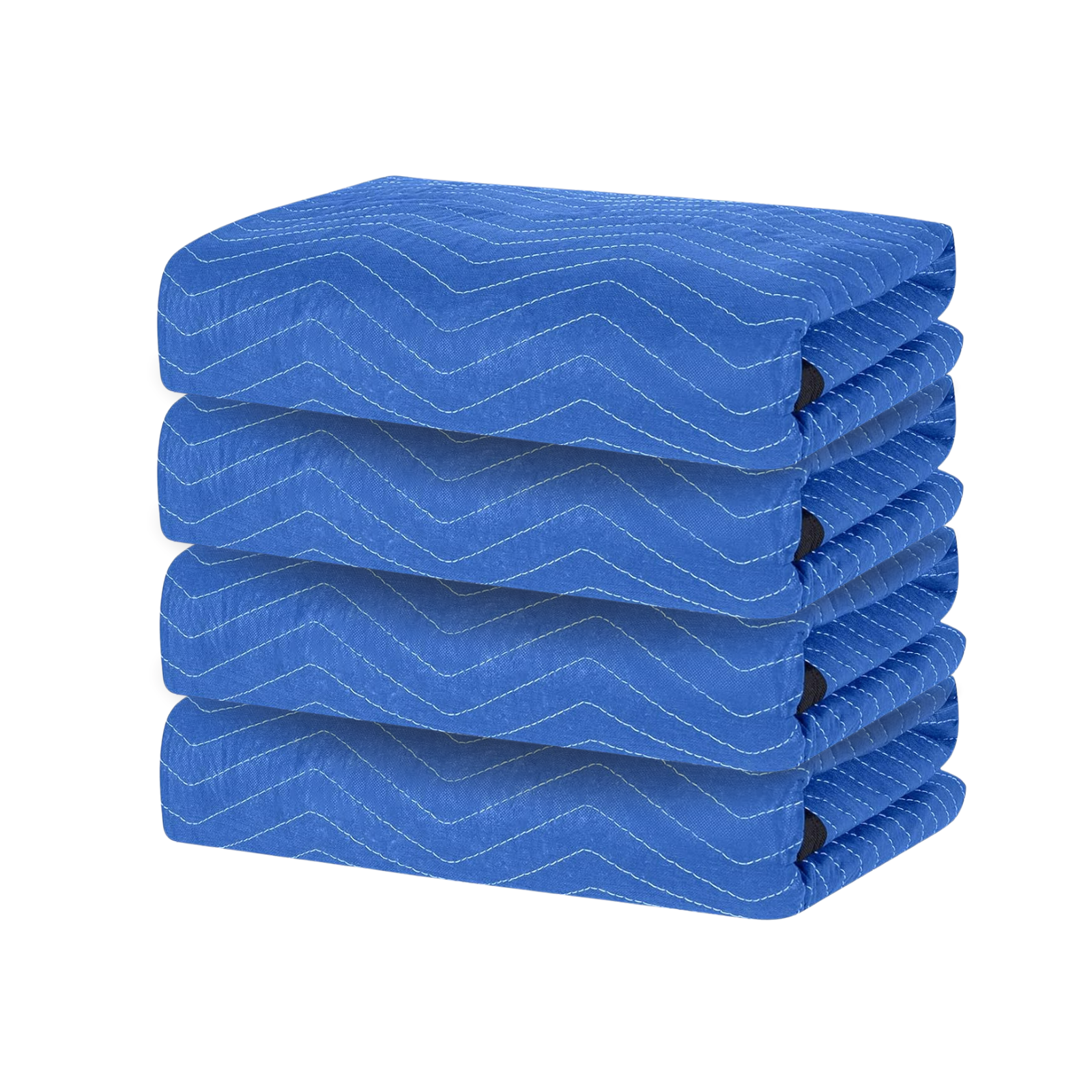 The image showcases a bundle of four light blue moving blankets, each measuring 72" x 80" and weighing 35 pounds. Ideal for efficient and reliable protection during your move.