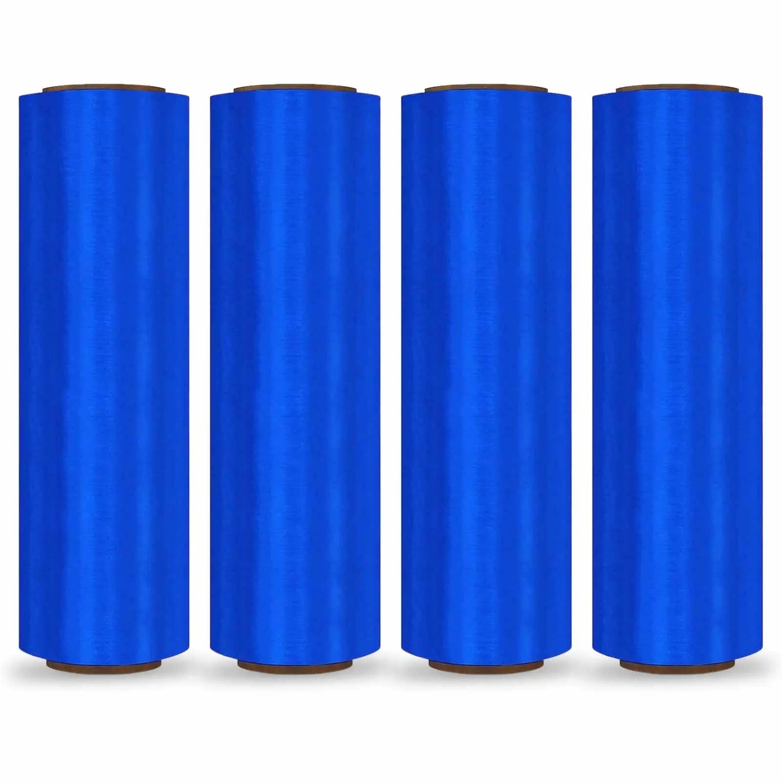 Four rolls of 18-inch by 1000-feet 85 gauge blown stretch blue film, neatly packaged in a case.