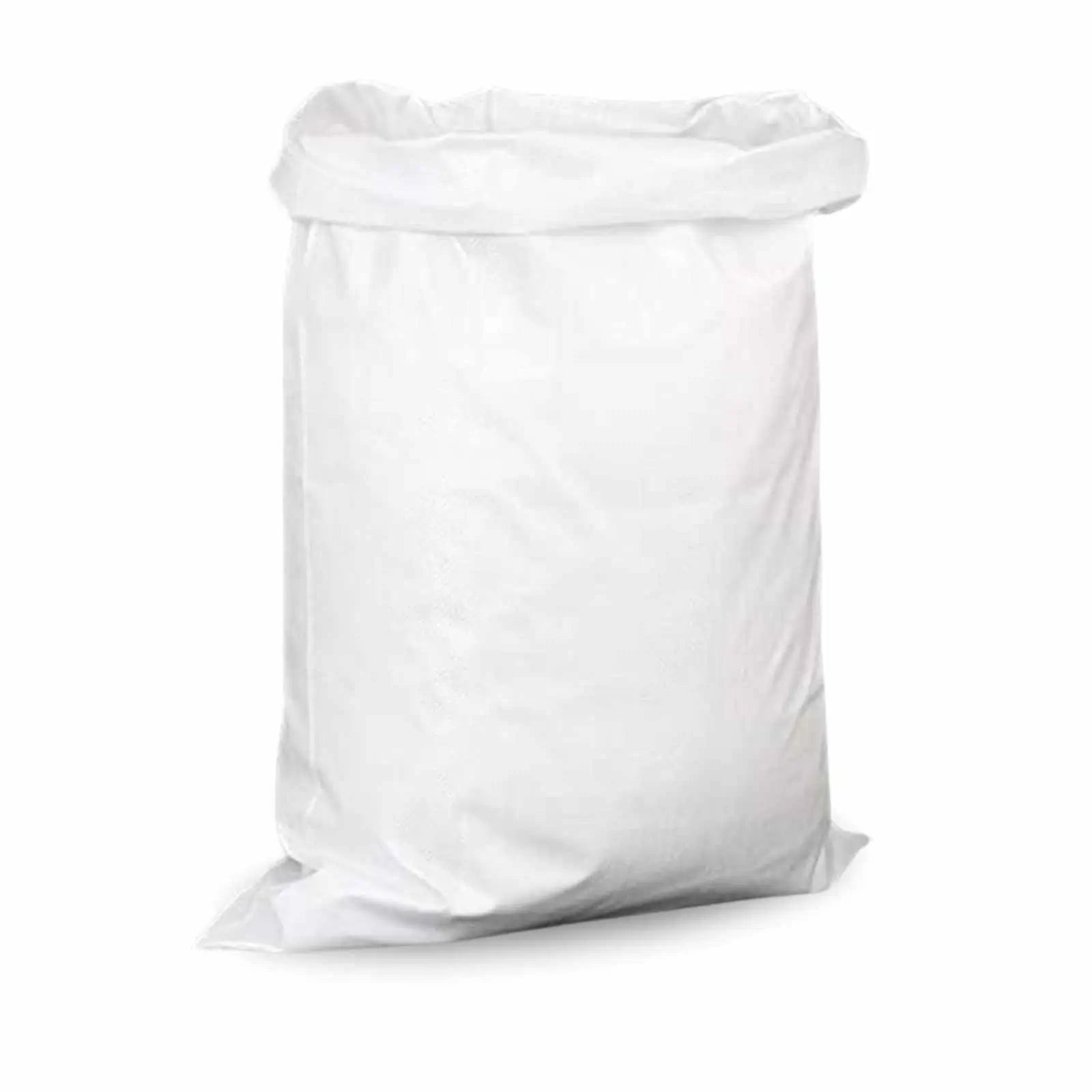 Five bundles of 28 x 40-inch white courier bags, neatly stacked with 500 bags per bundle.