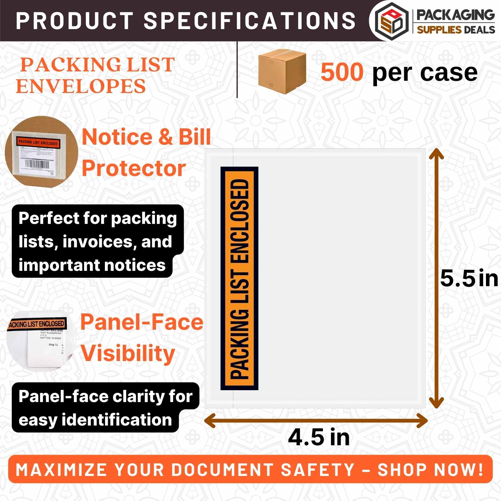 Product Image: 4.5 x 5.5 Packing List Envelope with Panel Face - 500 Per Case