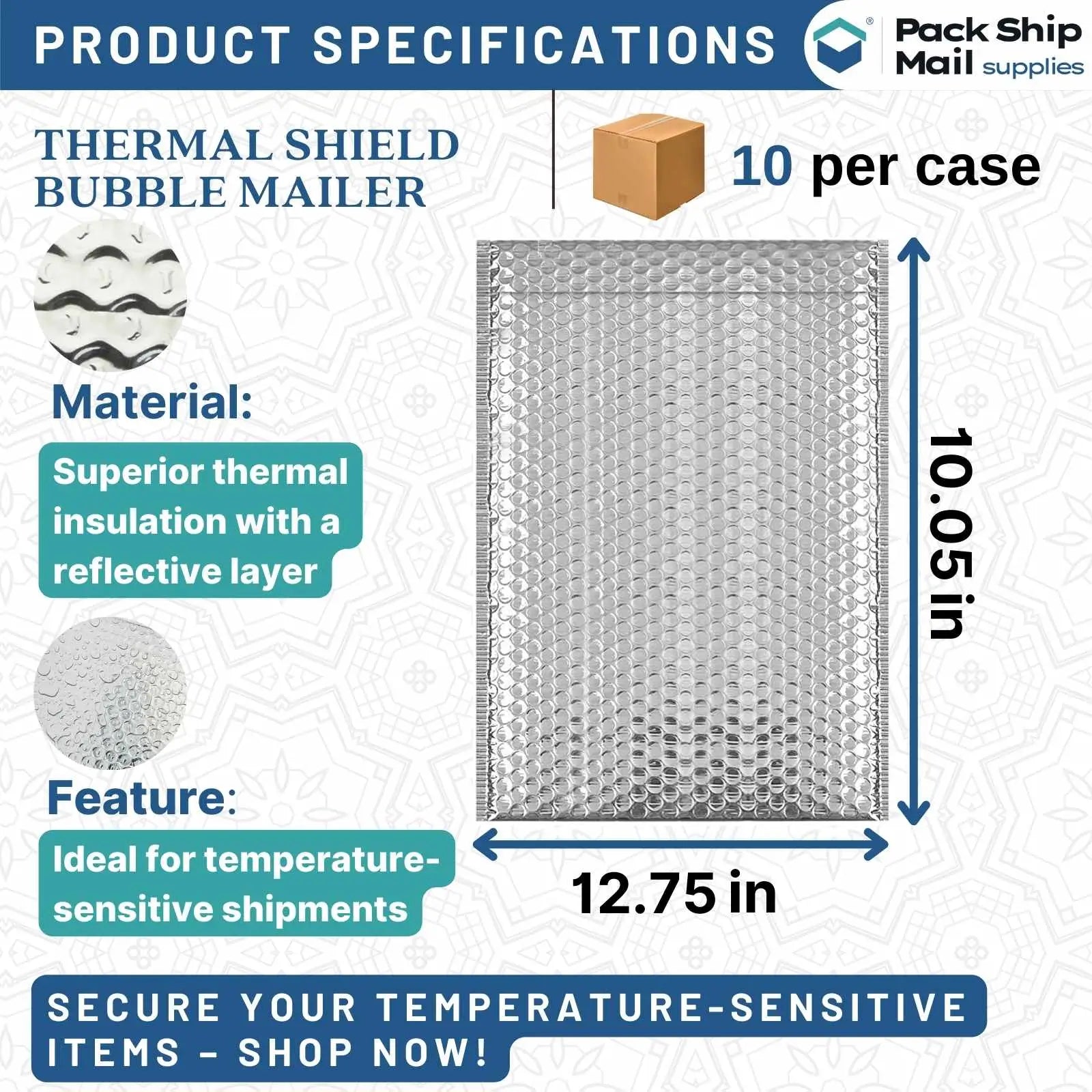 Product image: 12.75 x 10.05 Thermal Shield Bubble Mailer - Pack of 10.