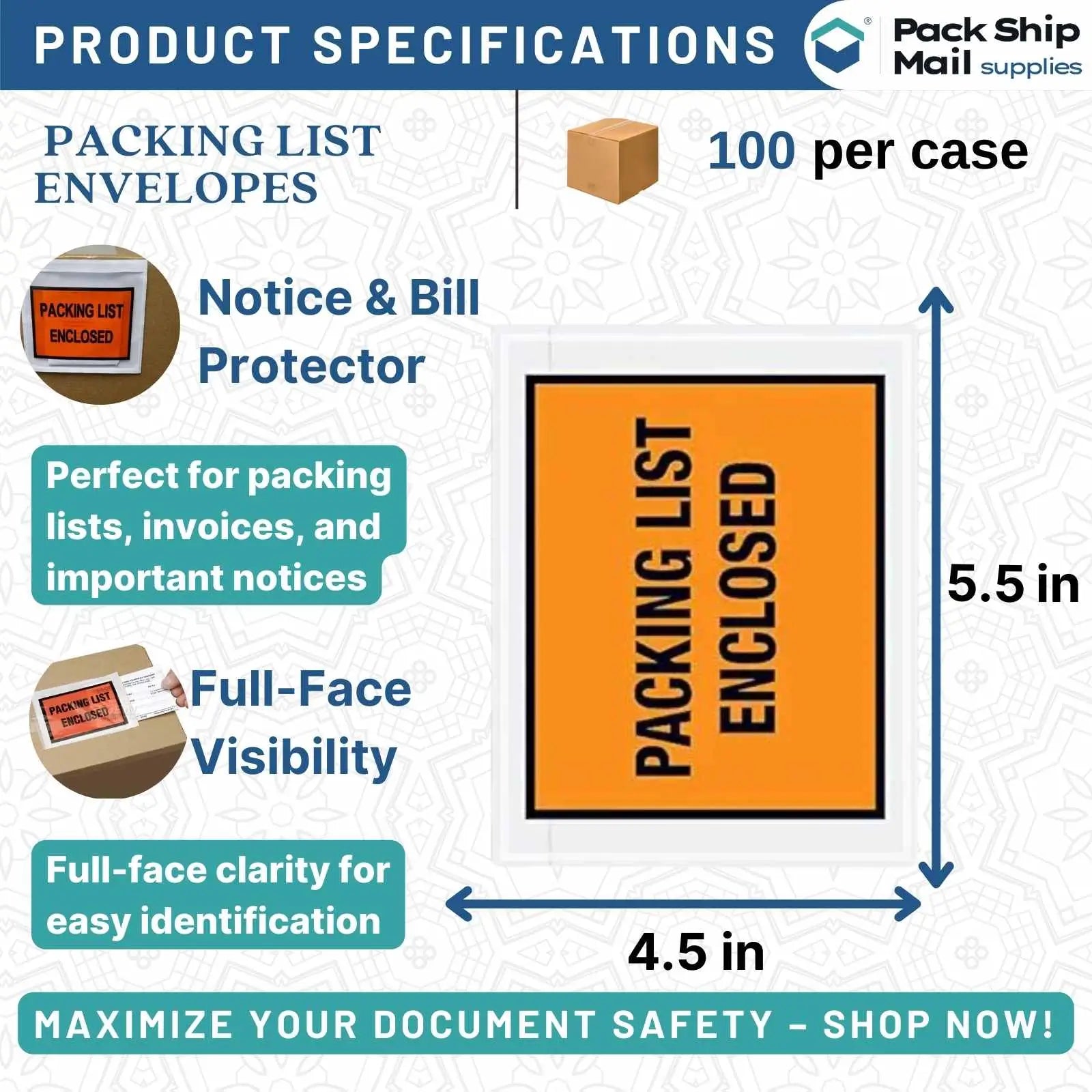 Product image: 4.5 x 5.5 Packing List Envelope (Full Face), 100 per case - Ideal for shipping and organization.