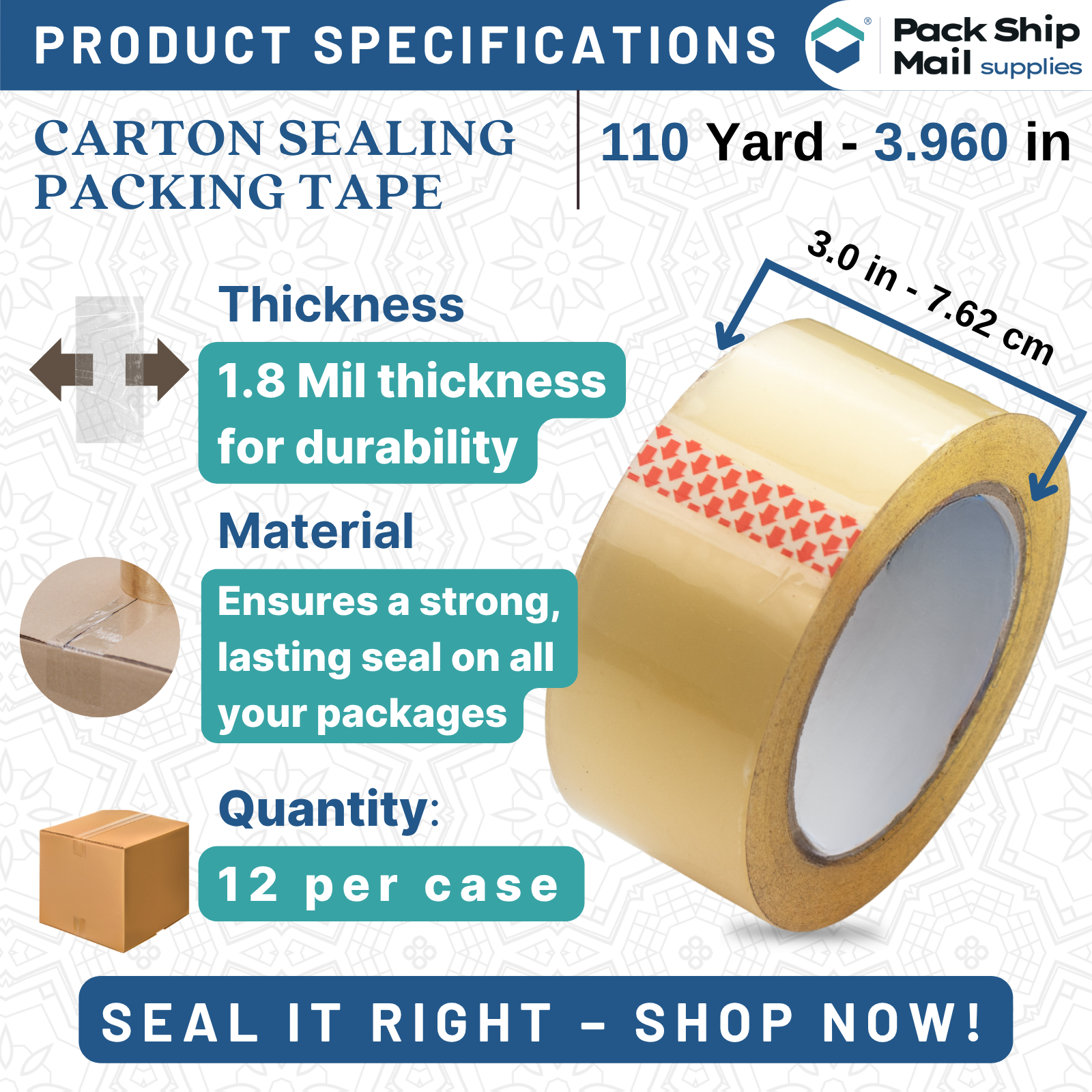 3" x 110 Yards Carton Sealing Packing Tape 1.8 MIL – Clear and Tan