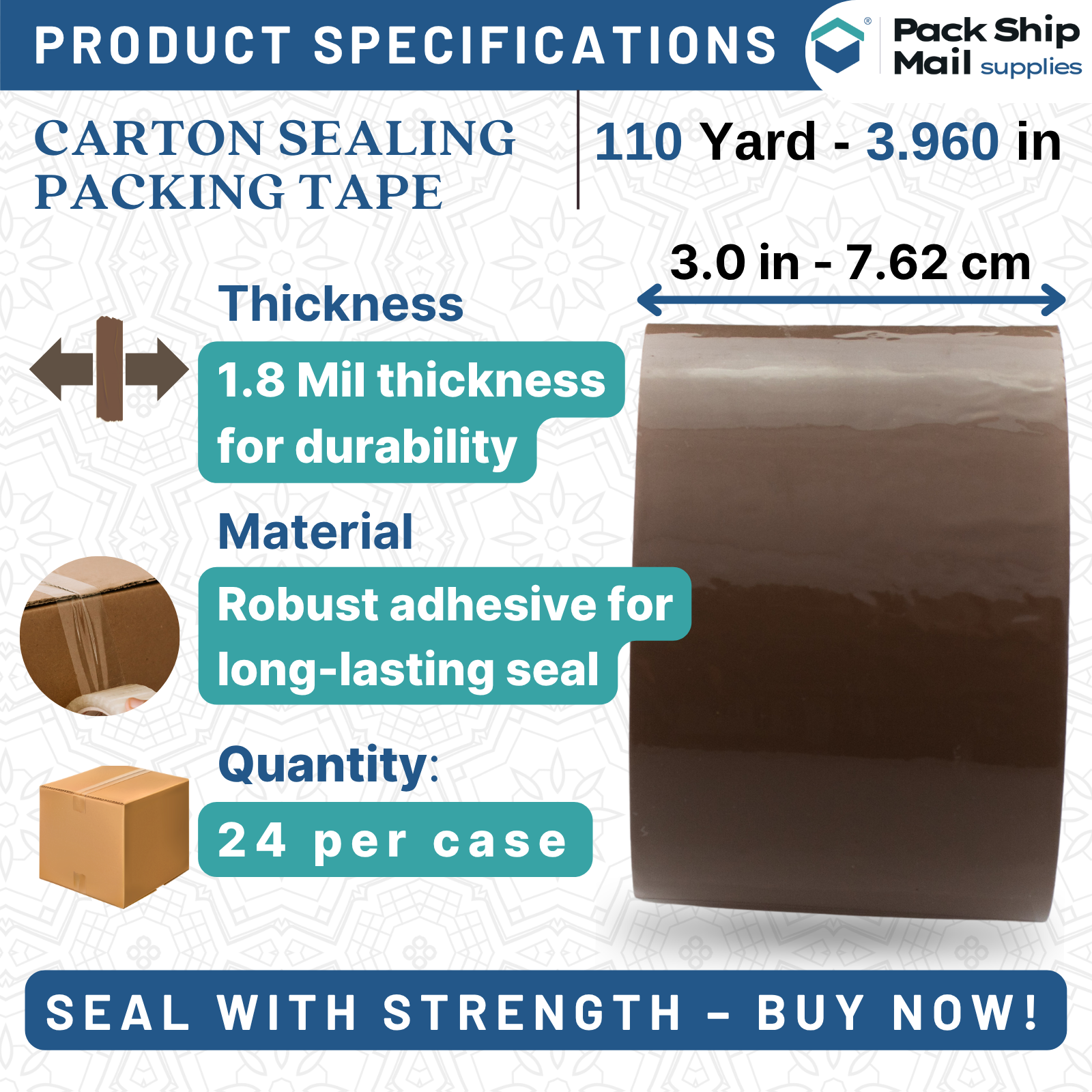 3" x 110 Yards Carton Sealing Packing Tape 1.8 MIL – Clear and Tan
