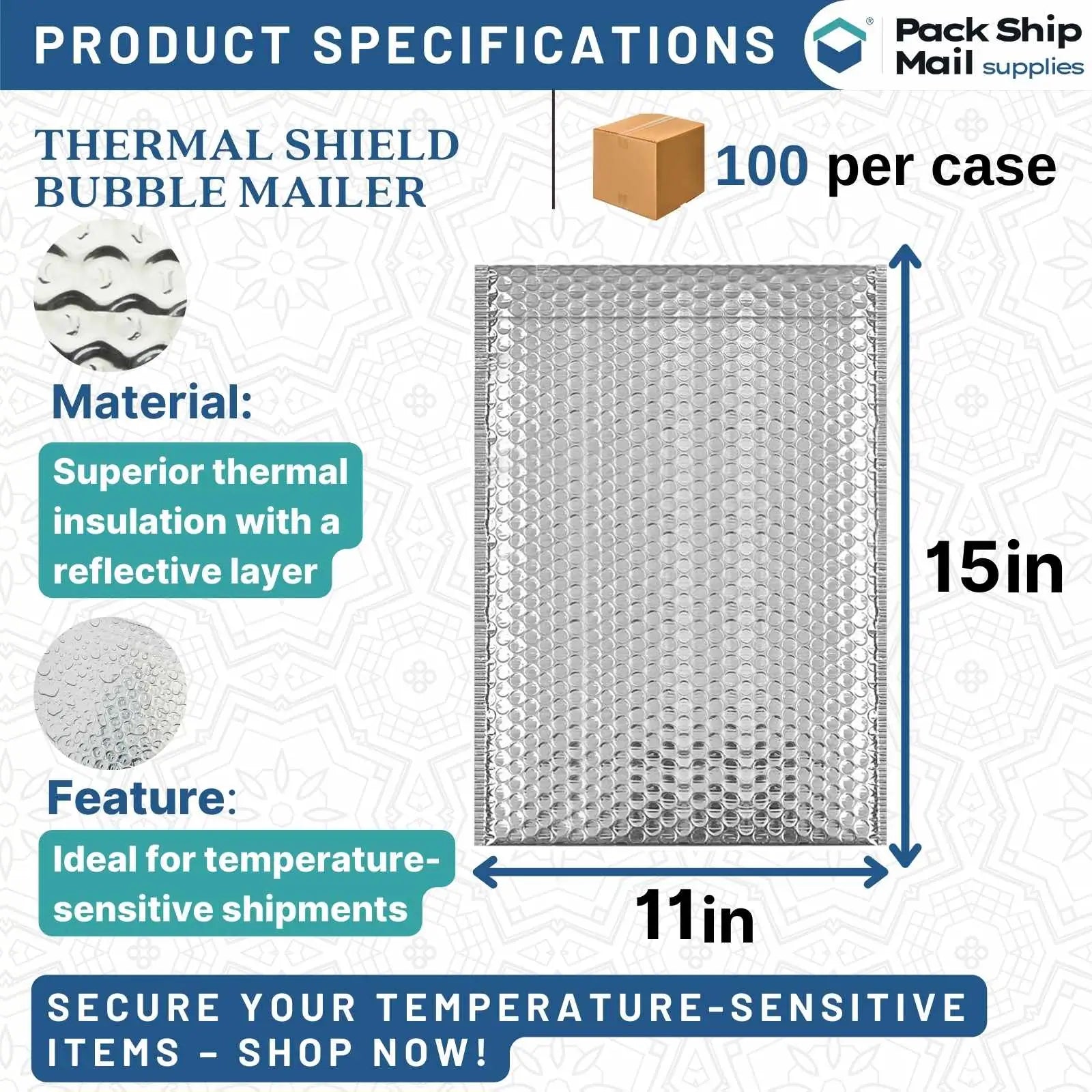 Image of 11 x 15 Thermal Shield Bubble Mailer - 100 Per Case