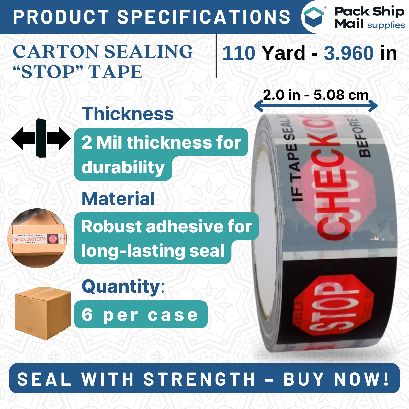 2" x 110 Yards "STOP" Carton Sealing Packing Tape 2 MIL Black/Red/White