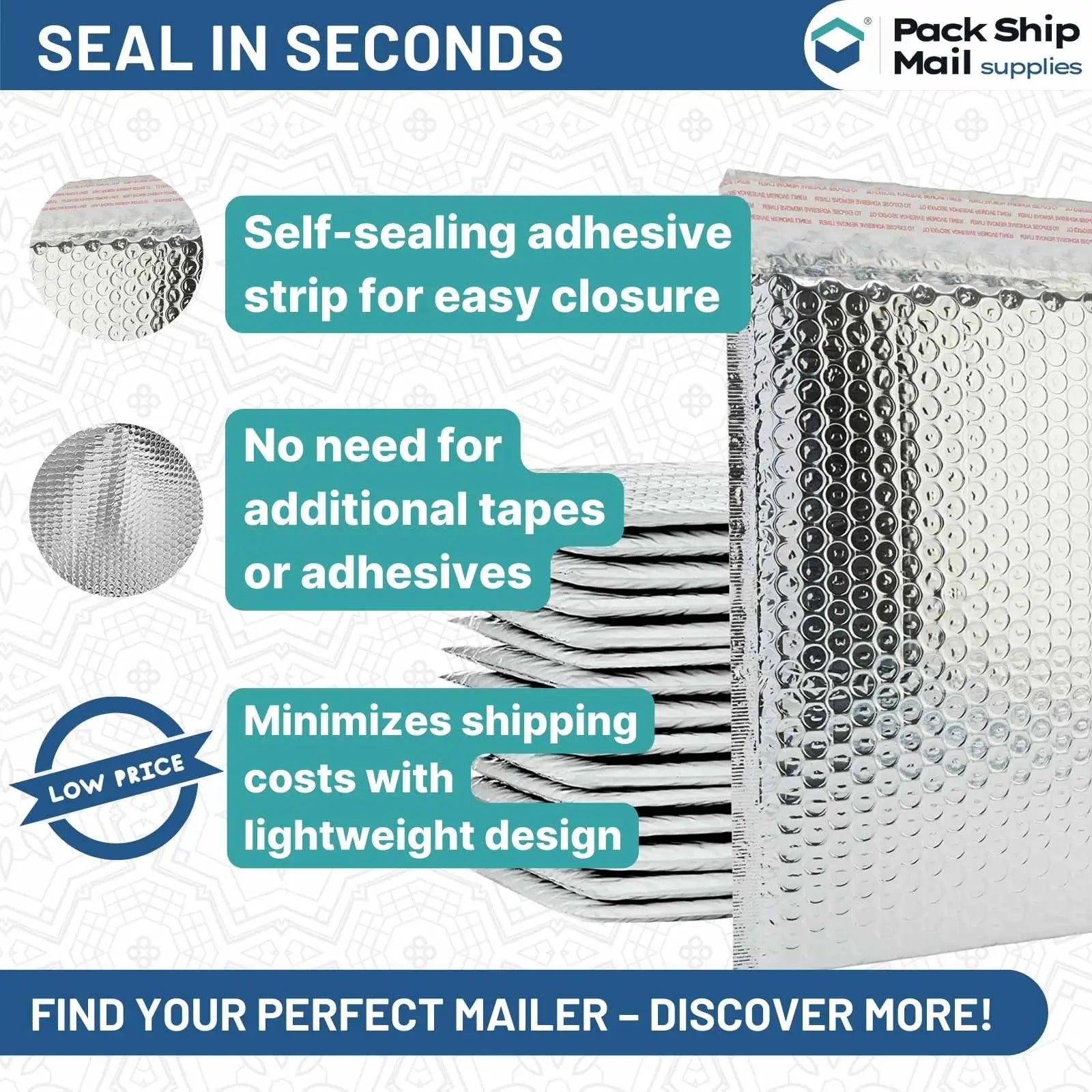 Image of a case containing 200 Thermal Shield Bubble Mailers, each measuring 6.5 x 10.5 inches. These mailers offer excellent thermal protection for your shipments.