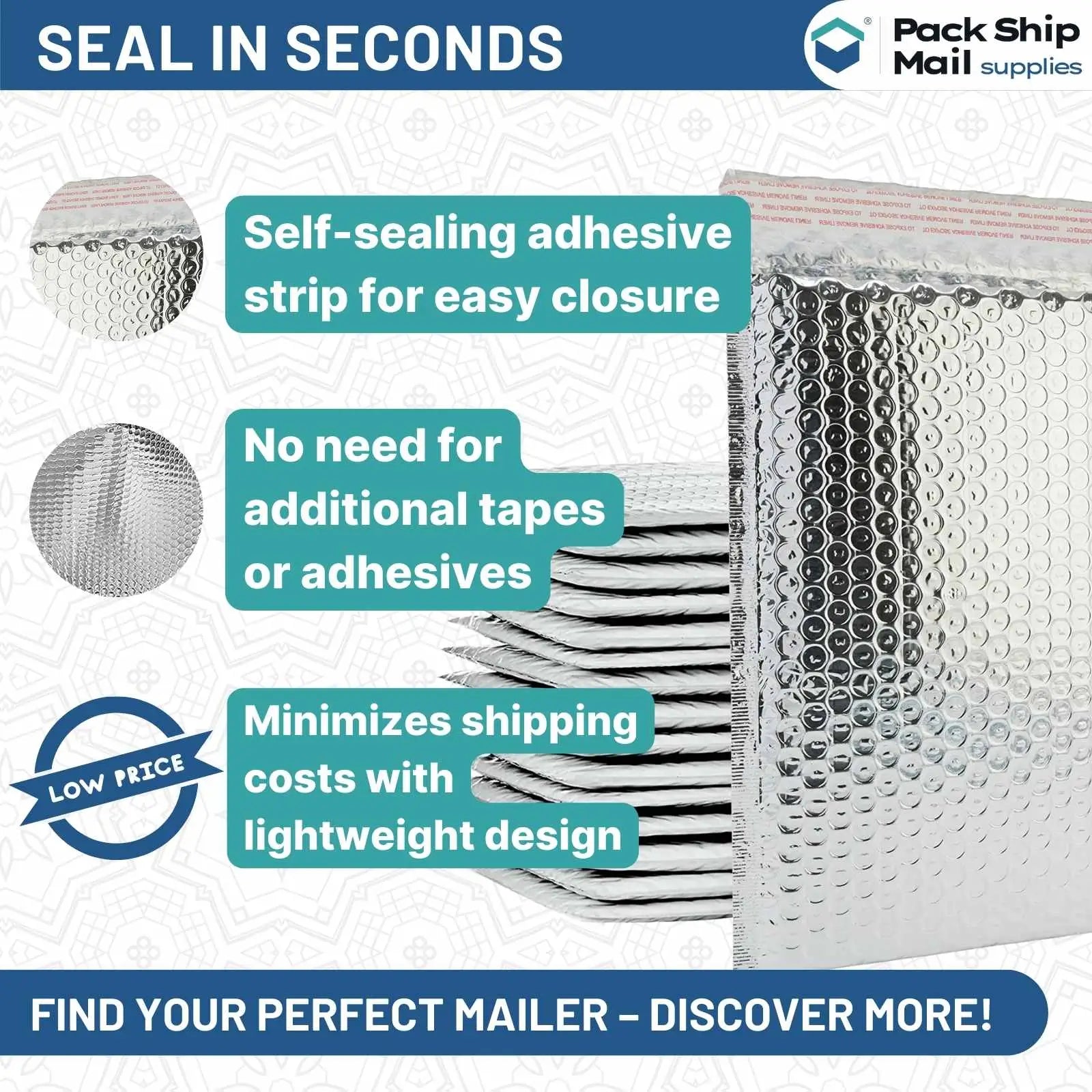 Image of 6.5 x 10.5 Thermal Shield Bubble Mailer, sold in a case of 10. Protective packaging for shipping.