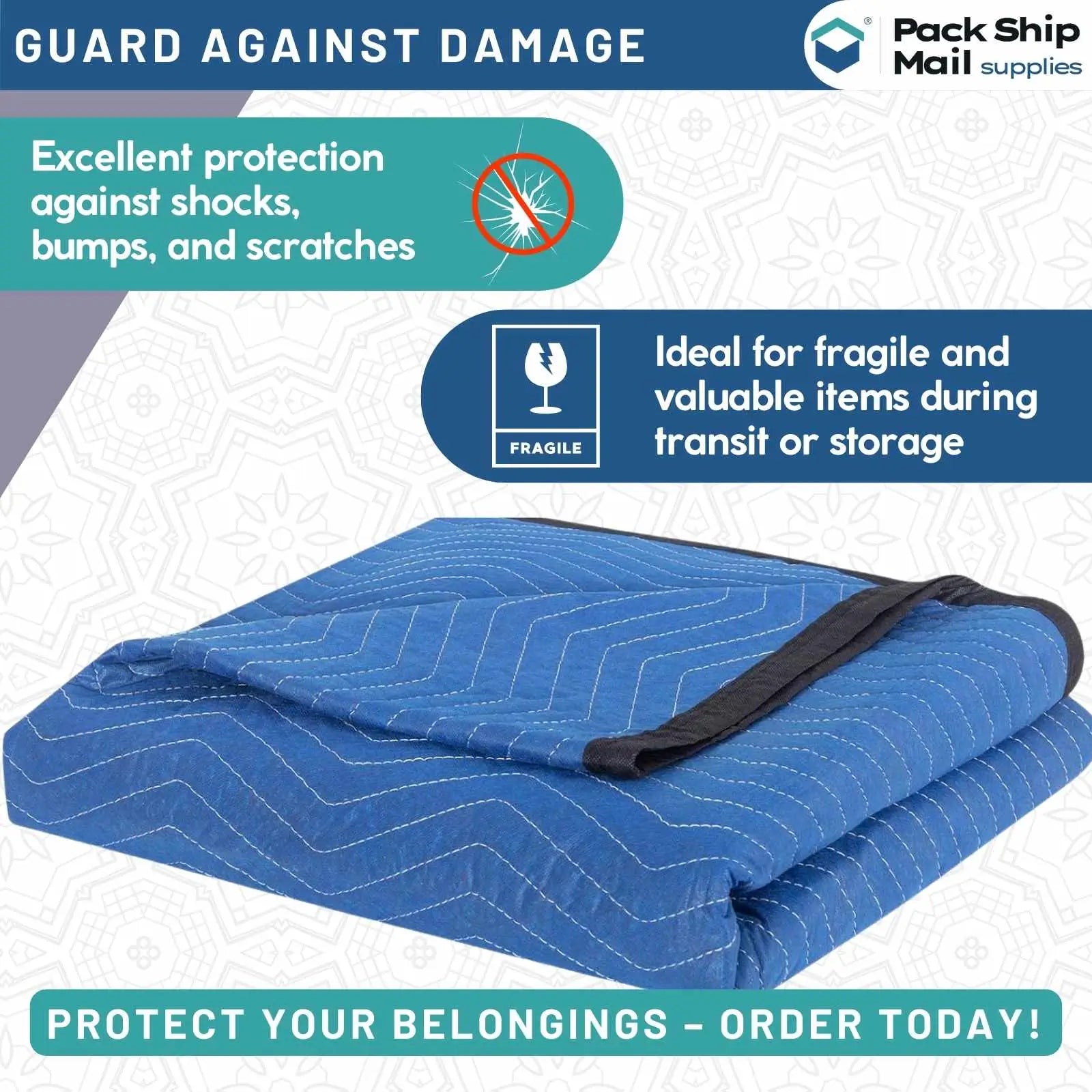 The image showcases a bundle of 24 light blue 72" x 80" moving blankets, each weighing 35 pounds, perfect for efficient and comprehensive protection during your move.