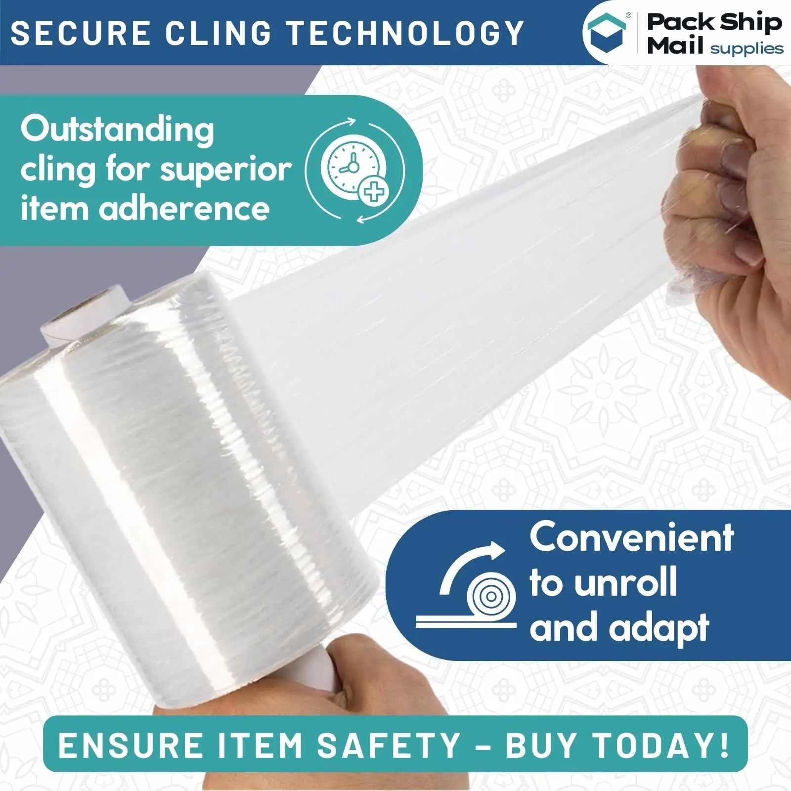 Case of 18 rolls, each containing 3" x 1000' 80 Gauge Extended Core Stretch Film.