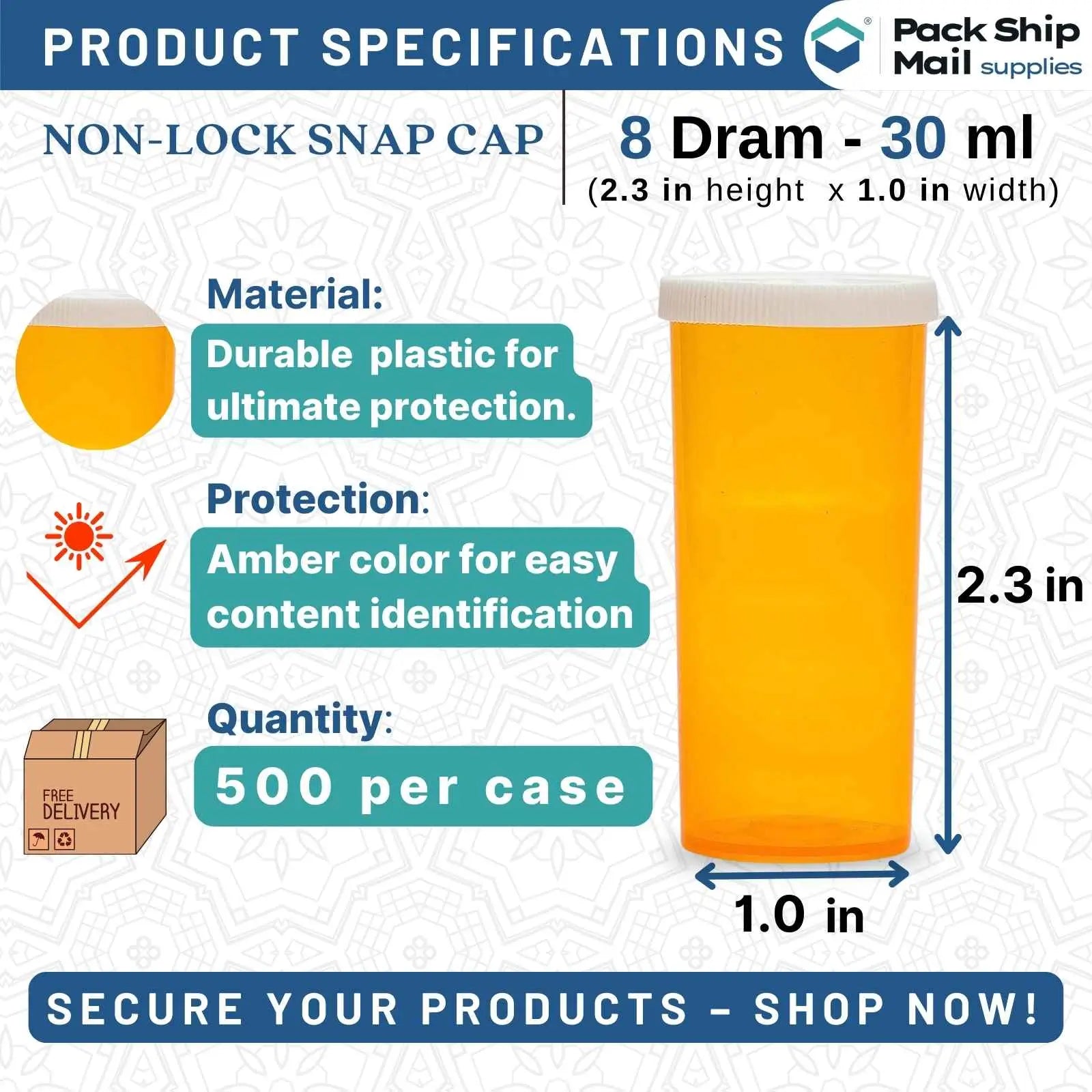 8 Dram Amber Snap Cap Vials 500 Per Case