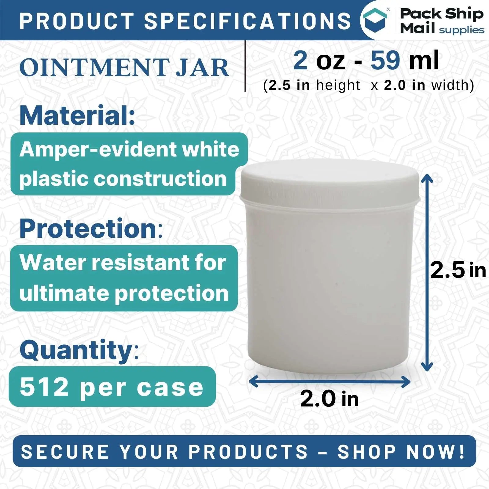 The image showcases a case containing 512 2 oz white ointment jars.