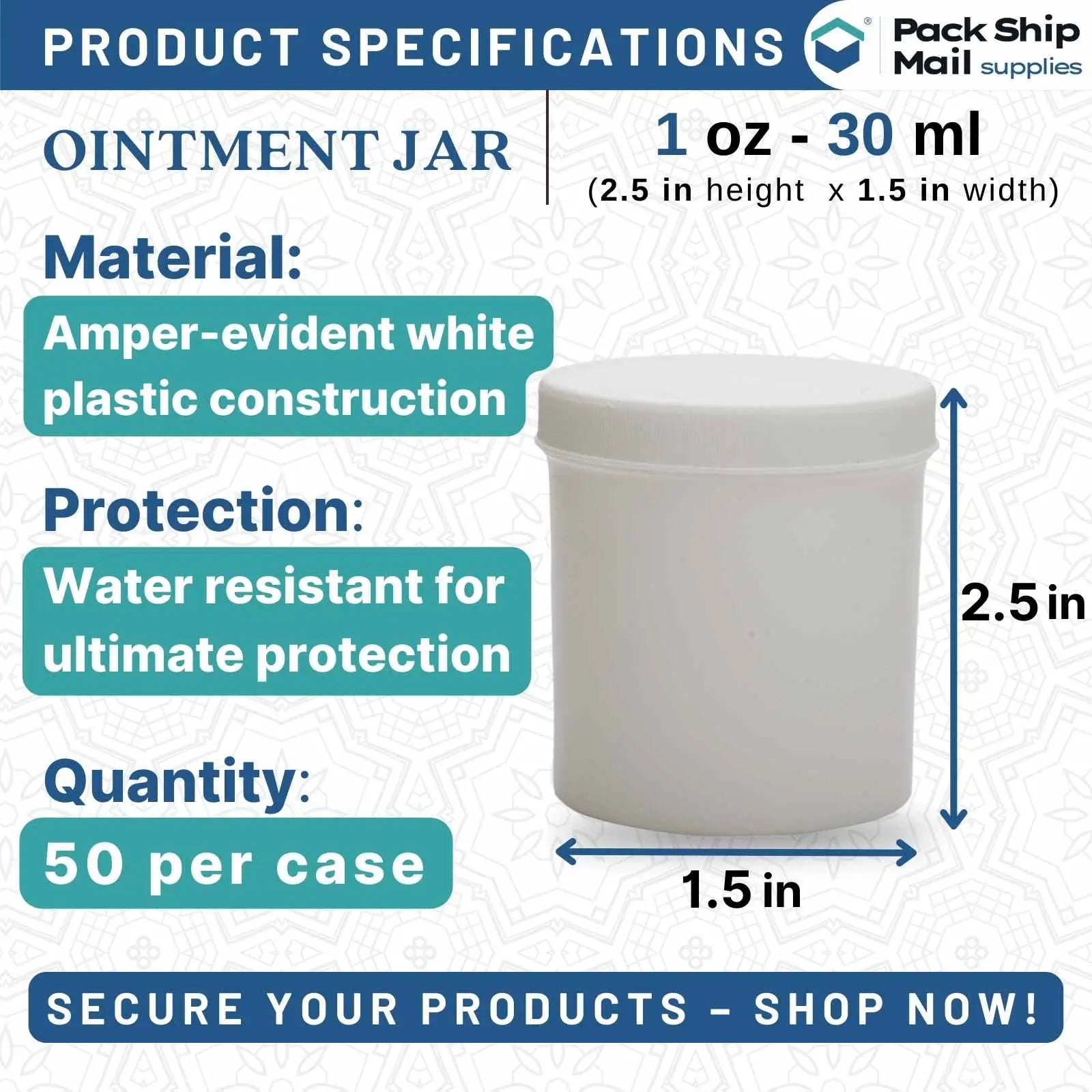 The image showcases a case of 50 1 oz white ointment jars.