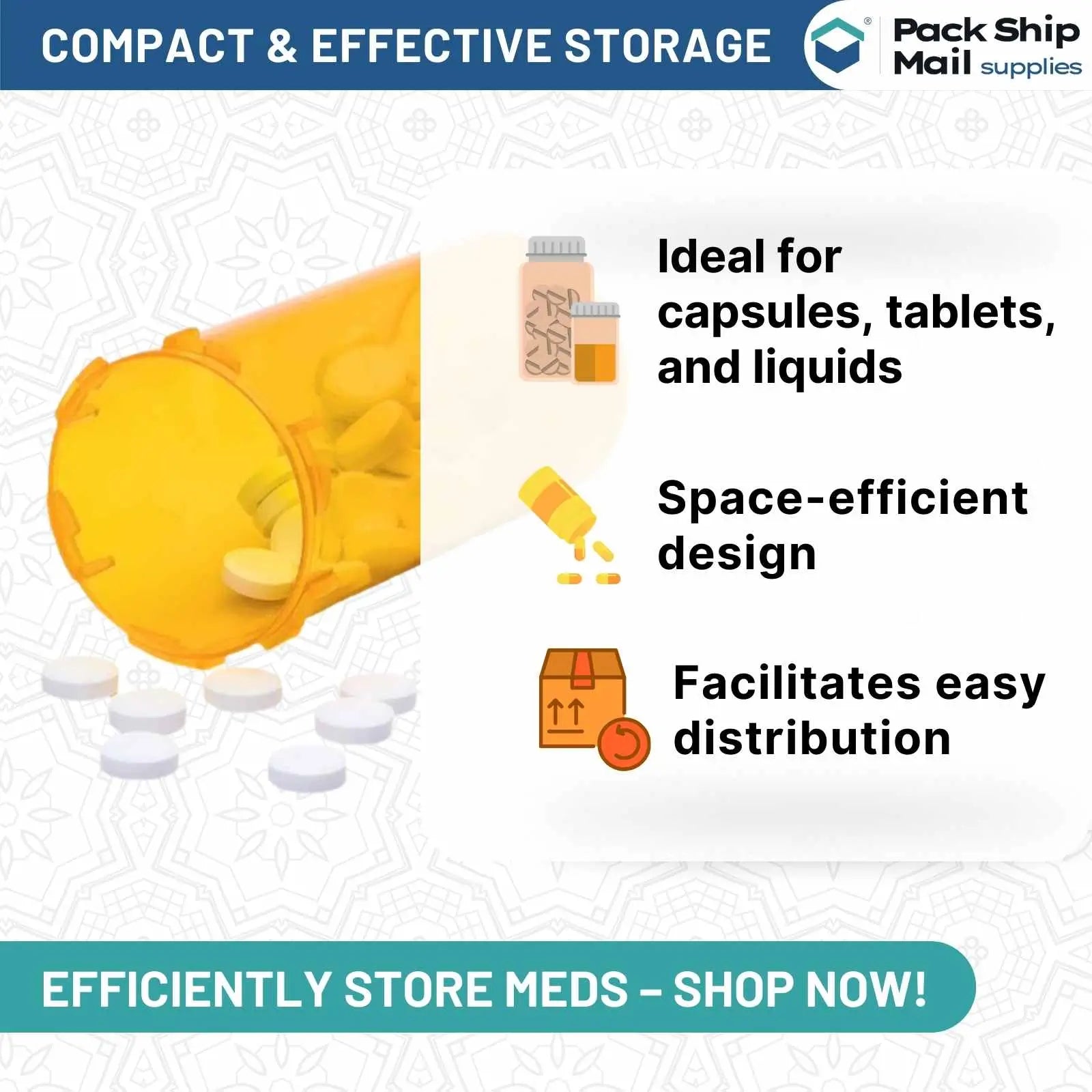 Image of 60 Dram Amber Vials with Child Resistant Cap, packaged 25 per case. Ideal for secure storage and organization.