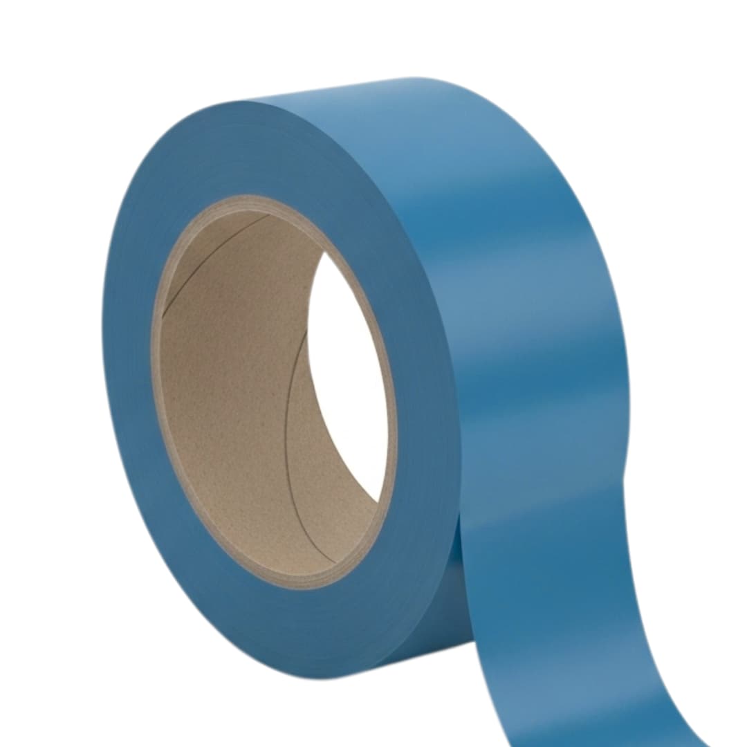 A single roll of blue, heavy-duty carton sealing tape on a white background.