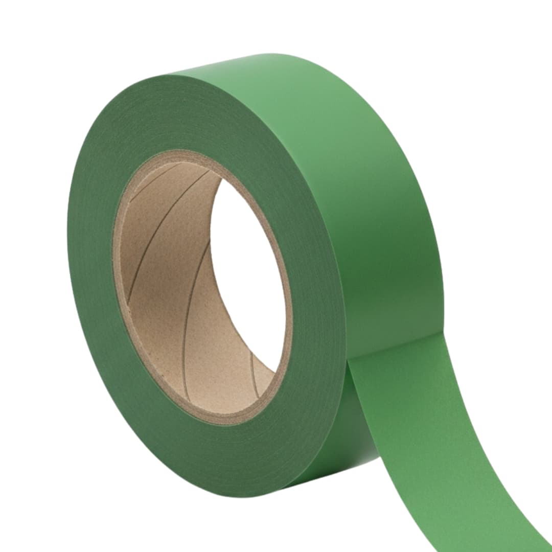 A single roll of green, heavy-duty carton sealing tape on a white background.
