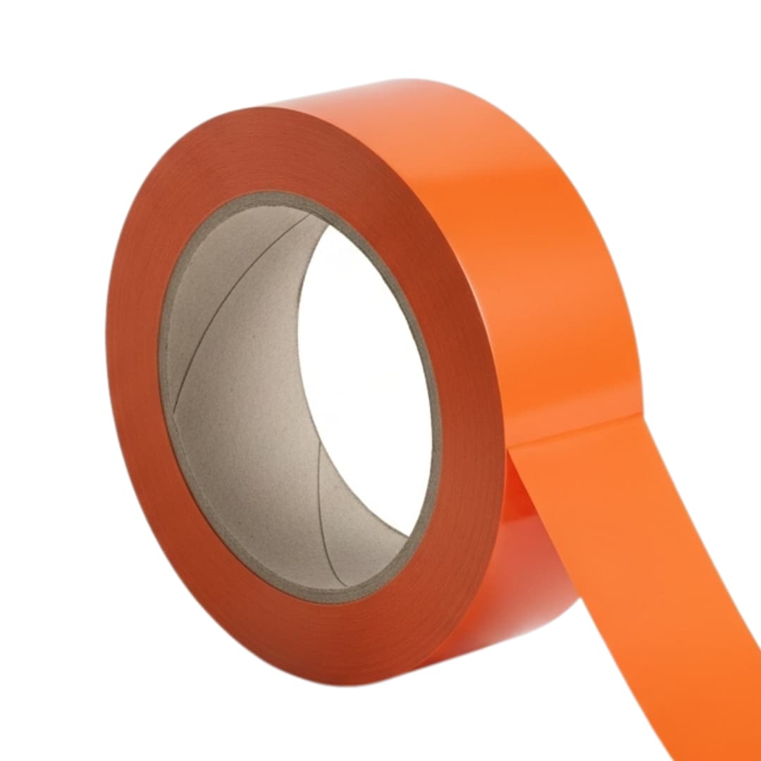 A single roll of orange, heavy-duty carton sealing tape on a white background.