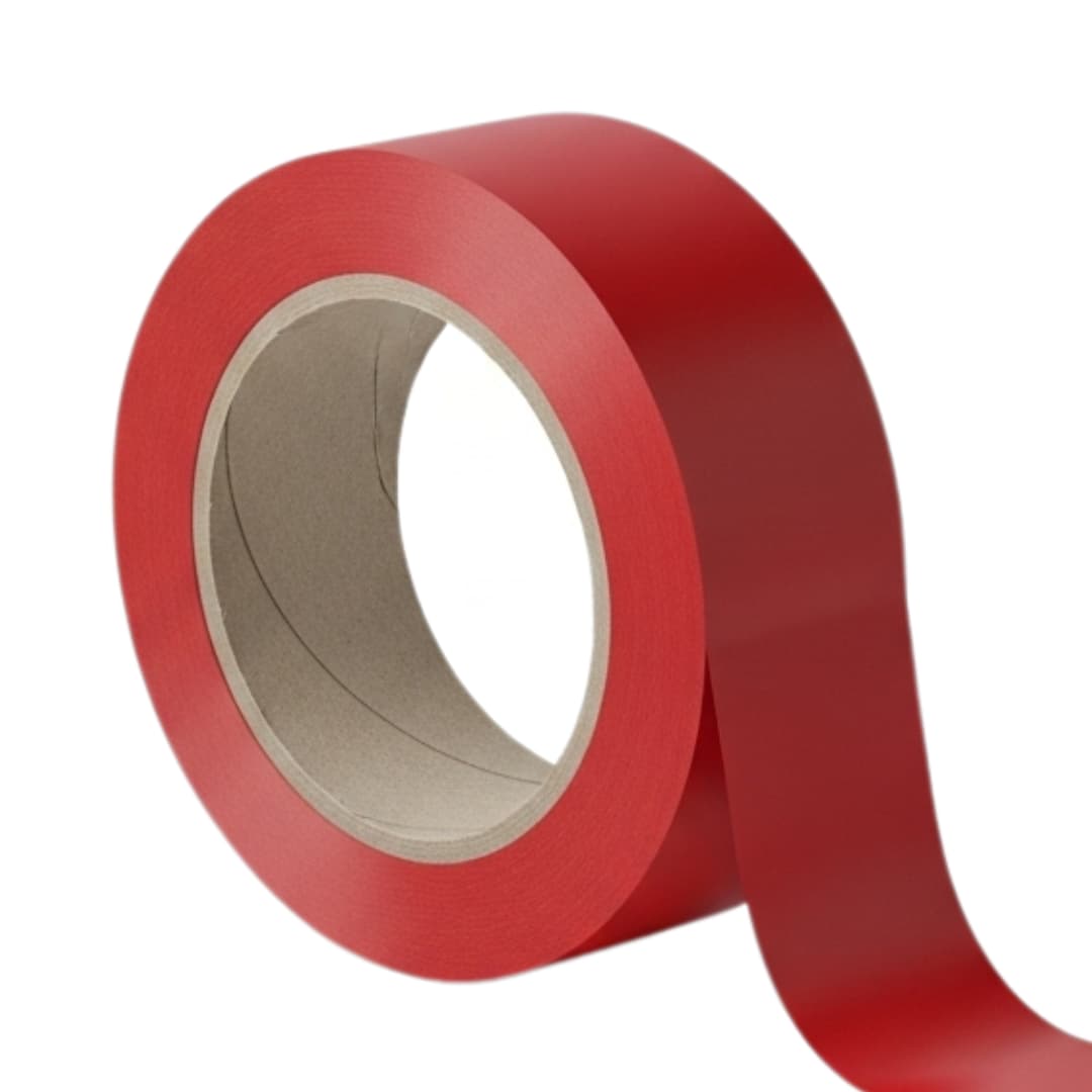 A single roll of red, heavy-duty carton sealing tape on a white background.