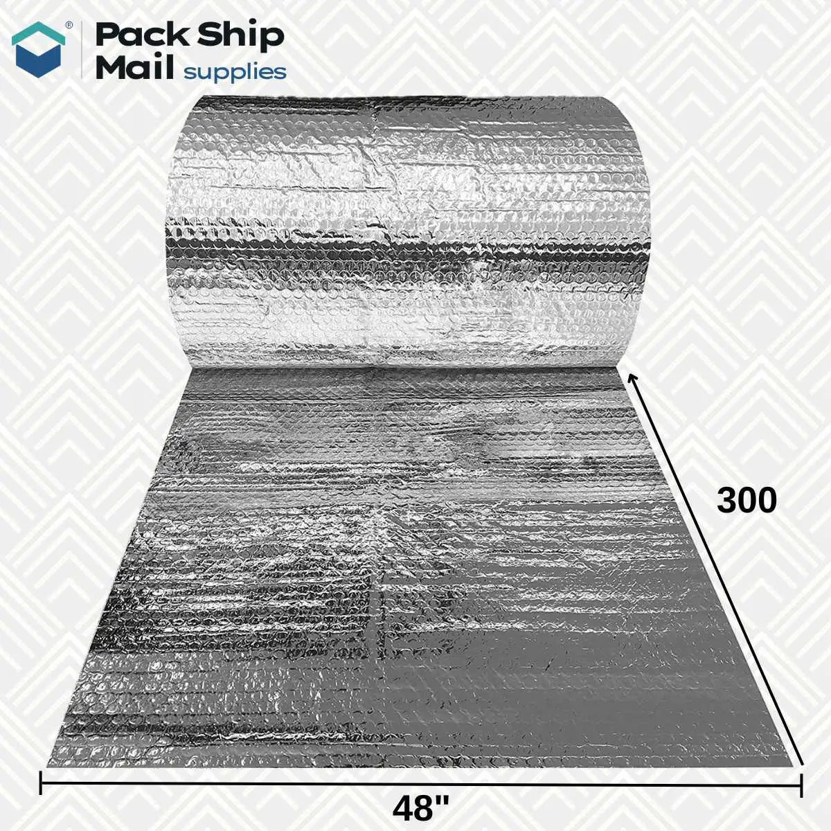 Insulated thermal bubble roll, 3/16" thickness, one roll measuring 48" x 300 feet.