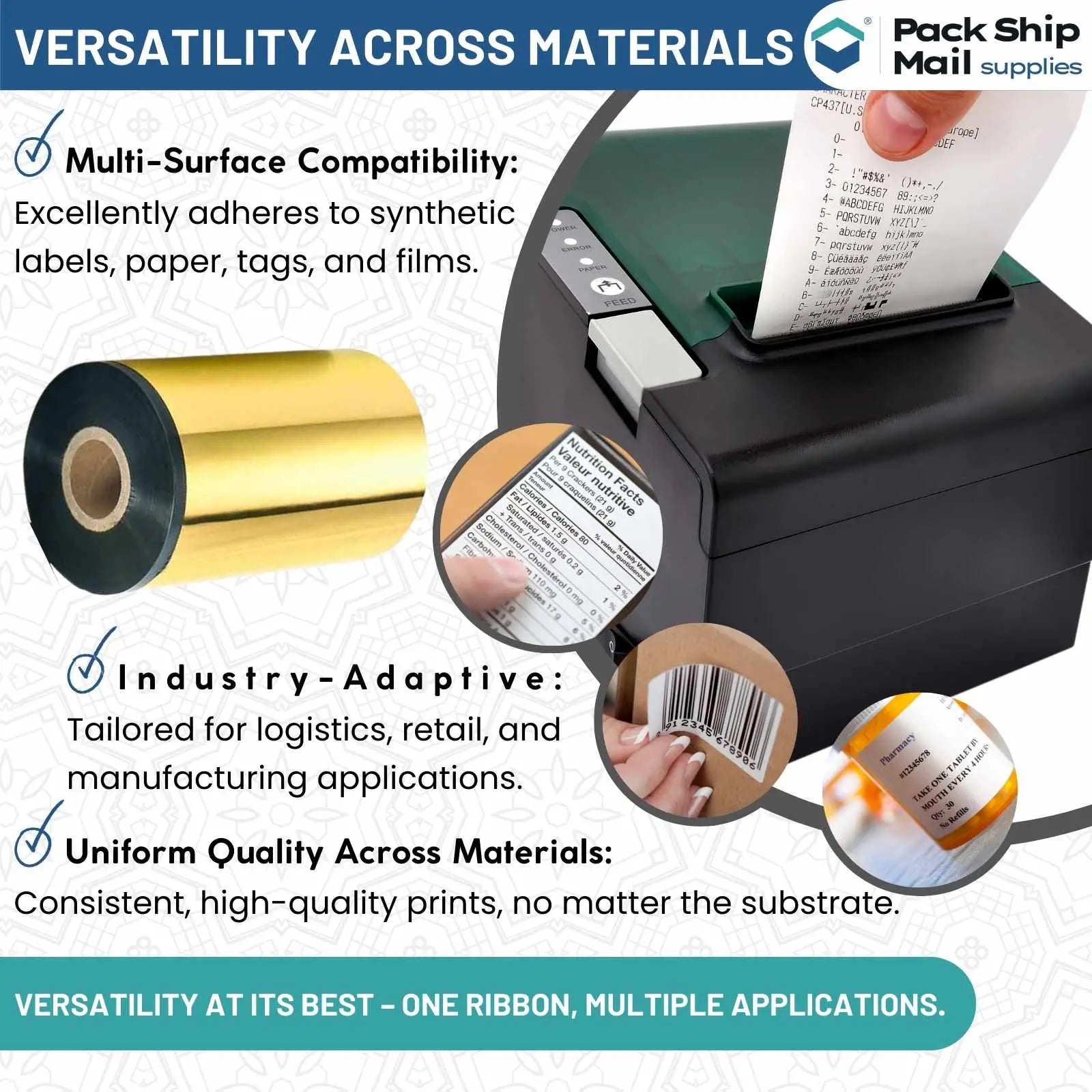 Twenty-four rolls of 4.33 by 1476-inch black scratch-resistant Zebra compatible thermal transfer ribbon, neatly packaged in a case.
