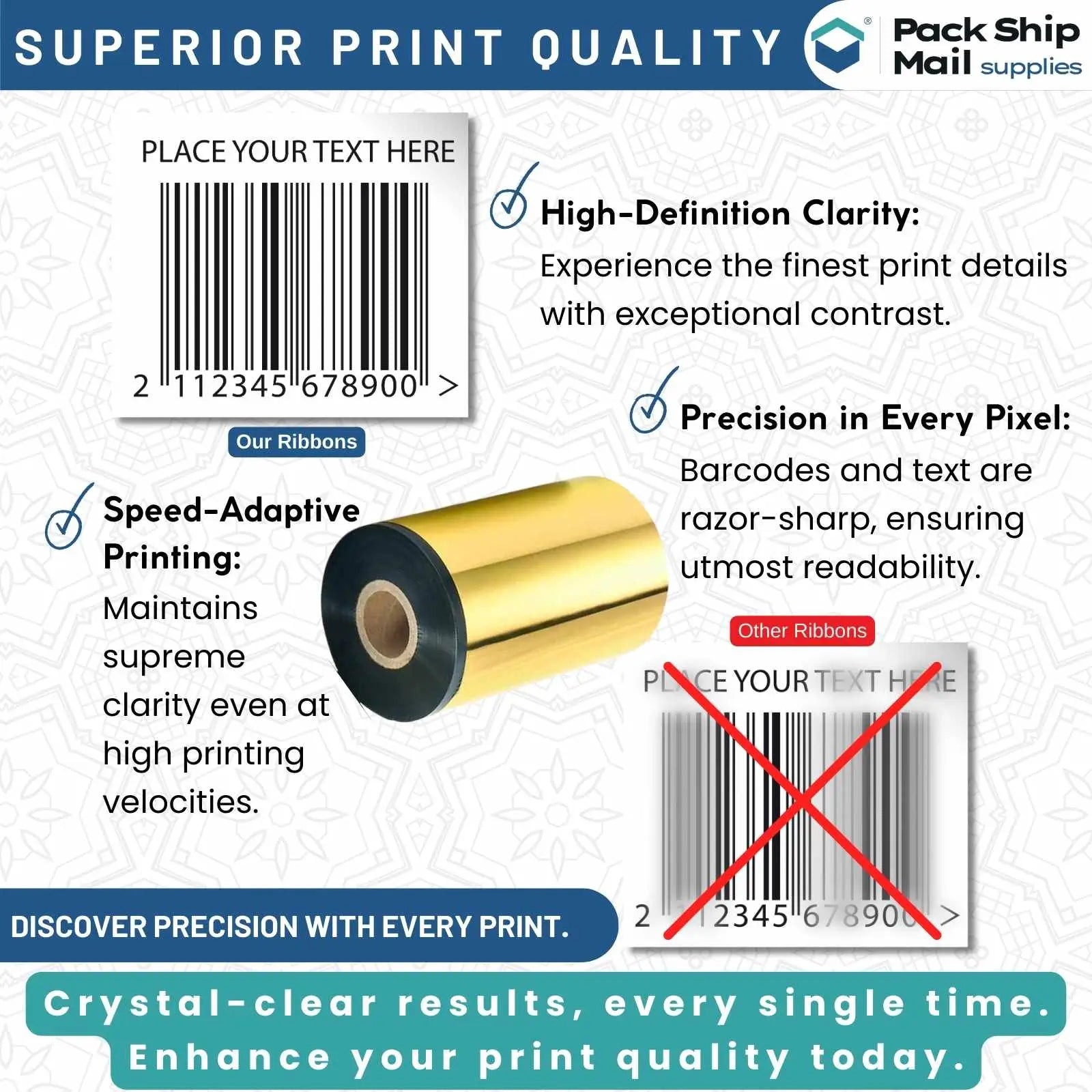 Twenty-four rolls of 4.33 by 1476-inch black scratch-resistant Zebra compatible thermal transfer ribbon, neatly packaged in a case.