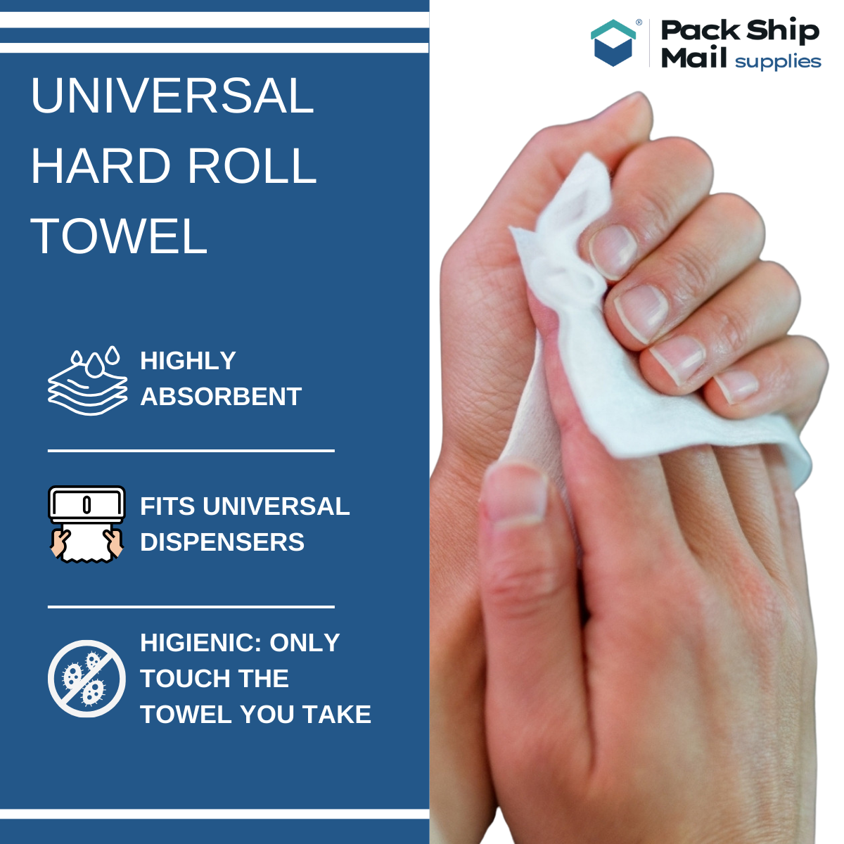Six rolls of white hardwound paper towel, packaged together in a case.