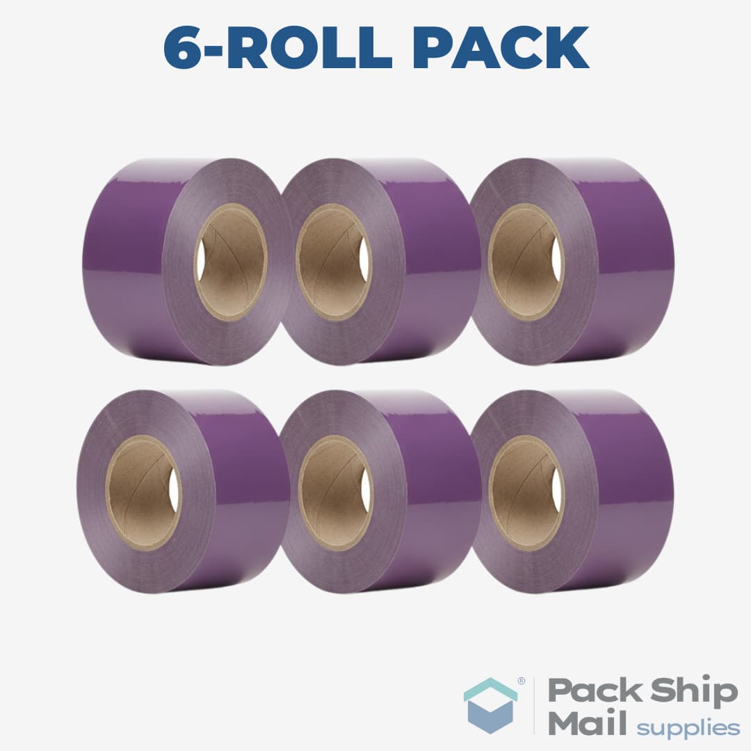 A neatly stacked pack of 6 rolls of purple heavy-duty carton sealing tape.