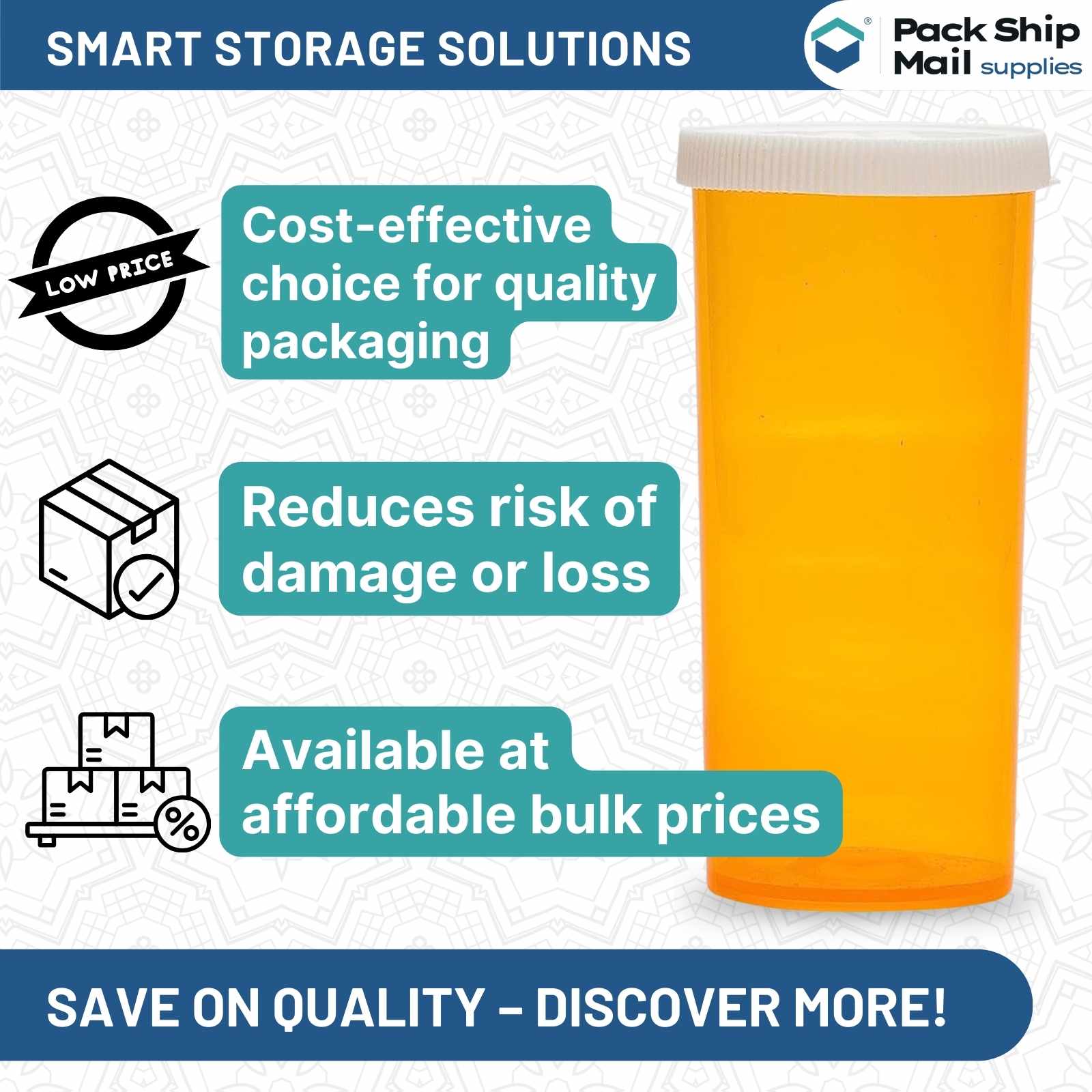 The image showcases 16 Dram Amber Snap Cap Vials, packaged in sets of 25 per case.