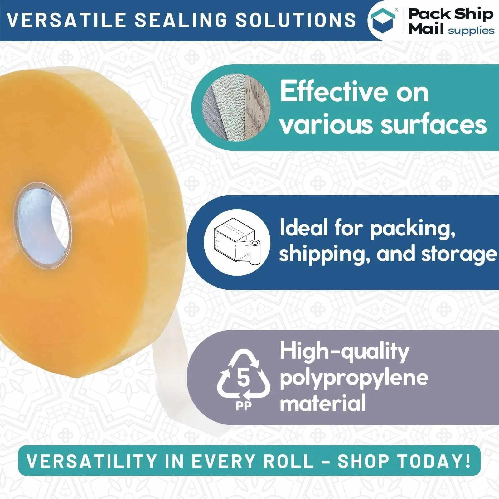 Four rolls of 3-inch by 1000 yards clear carton sealing packing tape, 2.6 MIL thickness, neatly packed in a case.