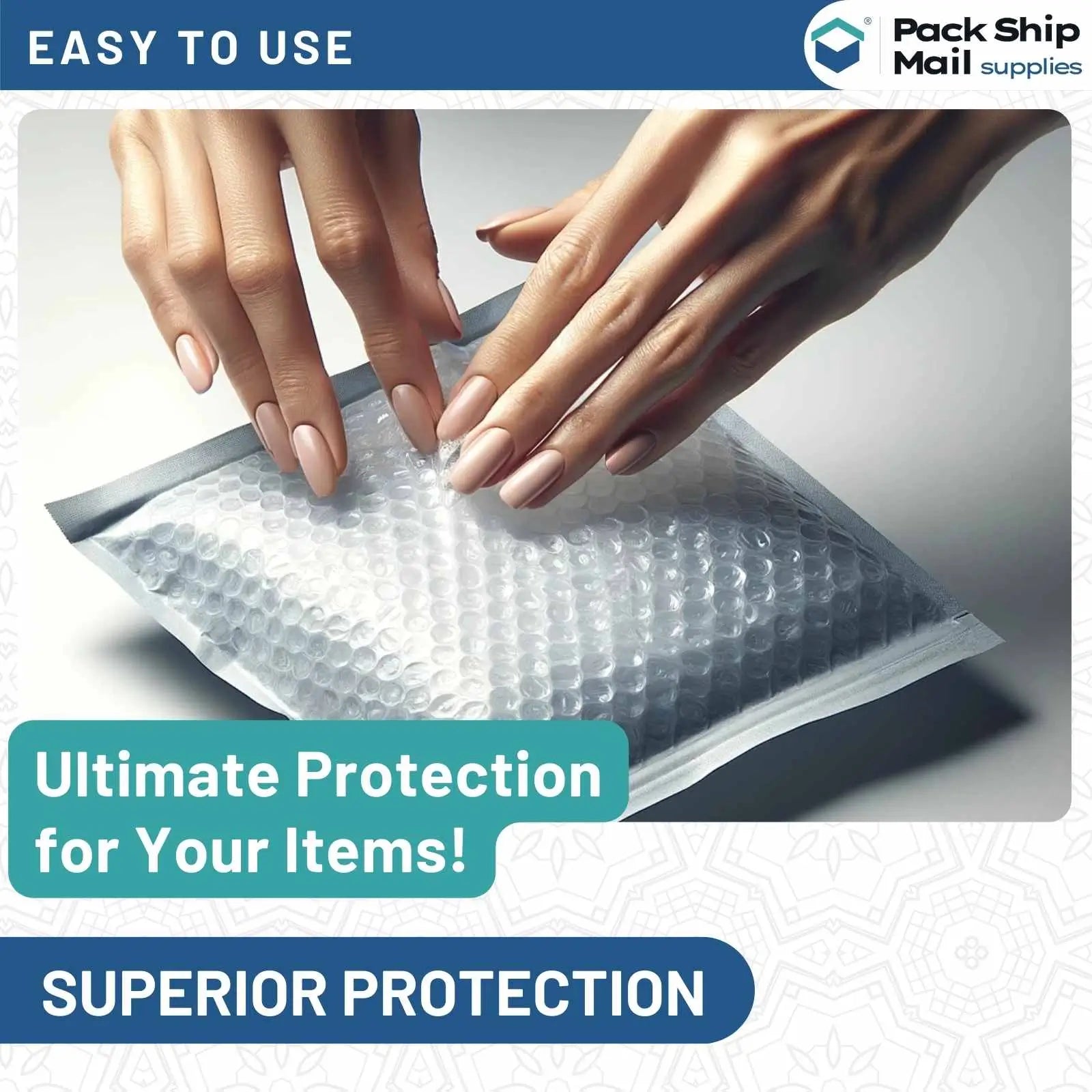 Image of 5 by 9-inch #00 Self-Seal White Poly Bubble Mailers, packaged in a case of 50.