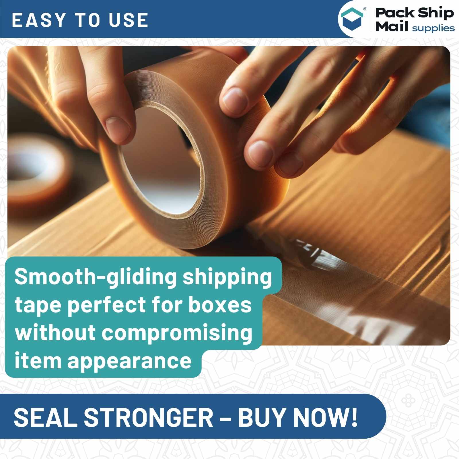 Twenty-four rolls of 3-inch x 110 yards carton sealing packing tape in tan color, each roll measuring 1.8 MIL thickness, packaged together in a case.