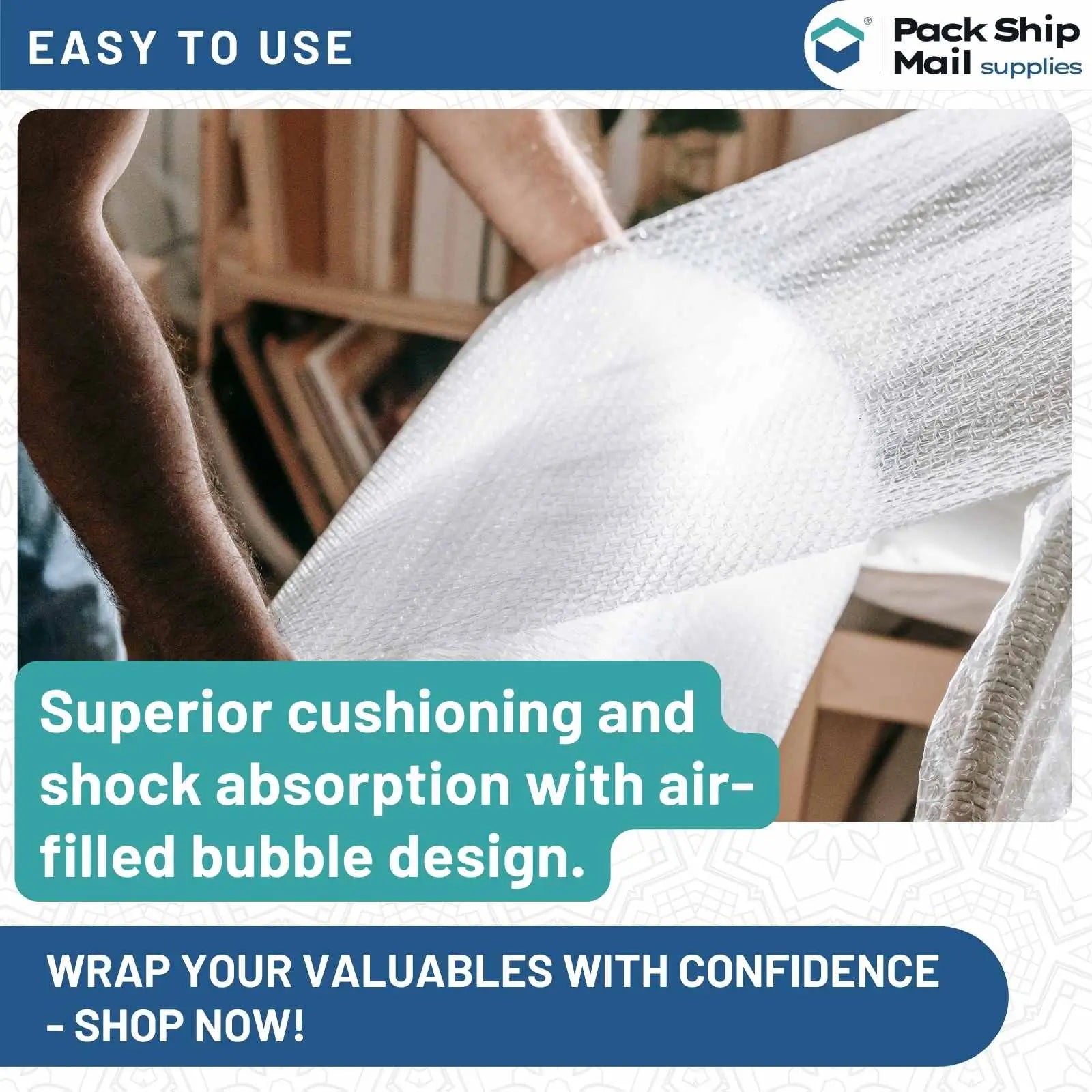 Four rolls of 3/16" x 48" bubble wrapping, slit at 12", totaling 12" x 500 feet. The bubble wrap is perforated for easy tearing and packaging.